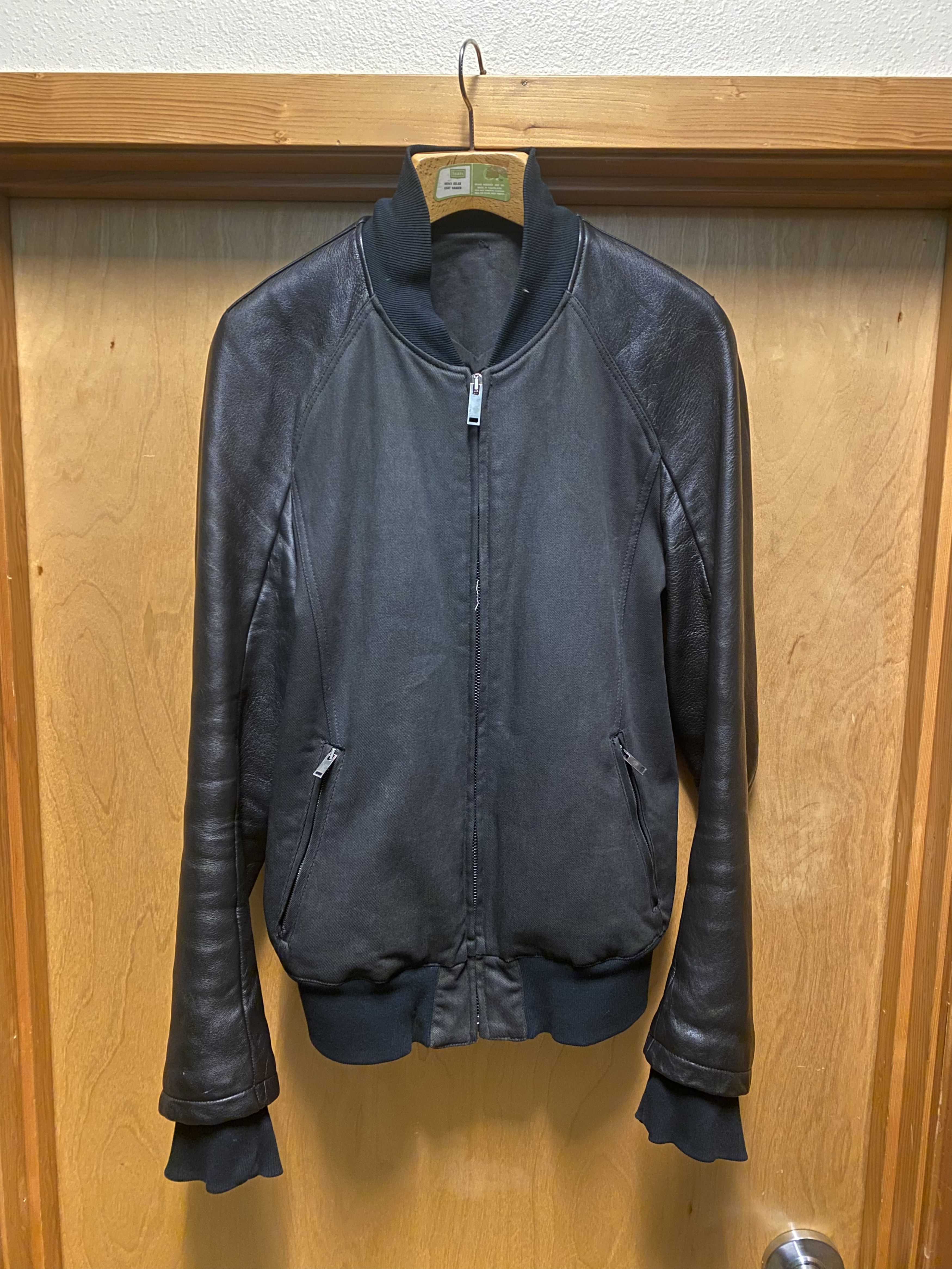 image of Gareth Pugh Waxed Bomber With Lambskin Sleeves in Black, Men's (Size Medium)