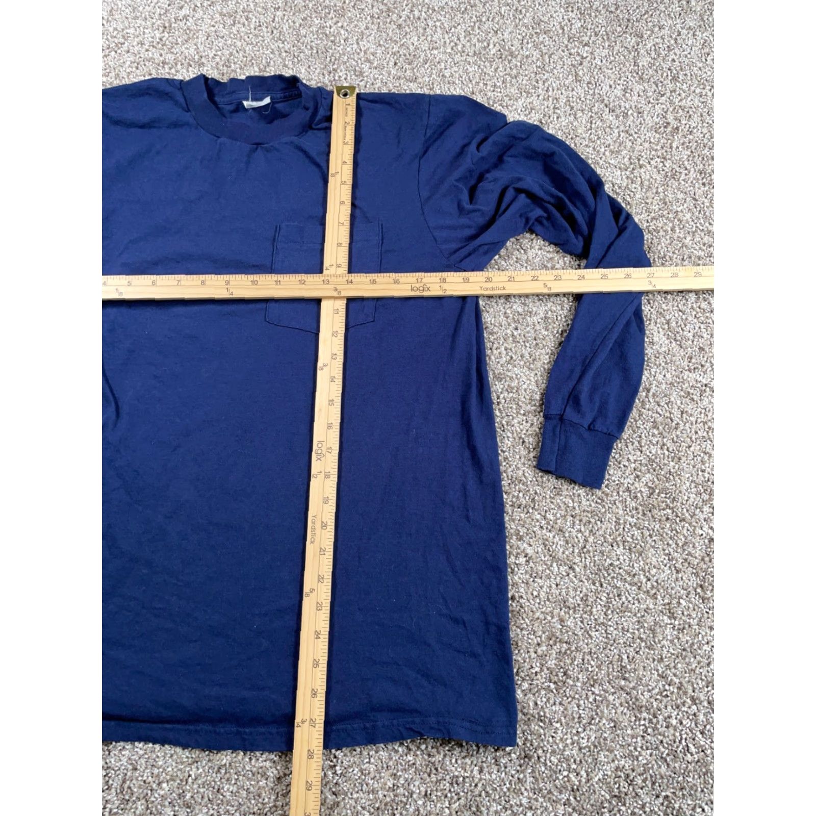 Fruit Of The Loom VINTAGE Fruit of the Loom Long Sleeve T-Shirt Dark Blue Adult Medium (XL Tag) Crew Neck 100% Cotton Retro 80s Mens Size US M / EU 48-50 / 2 - 5 Thumbnail