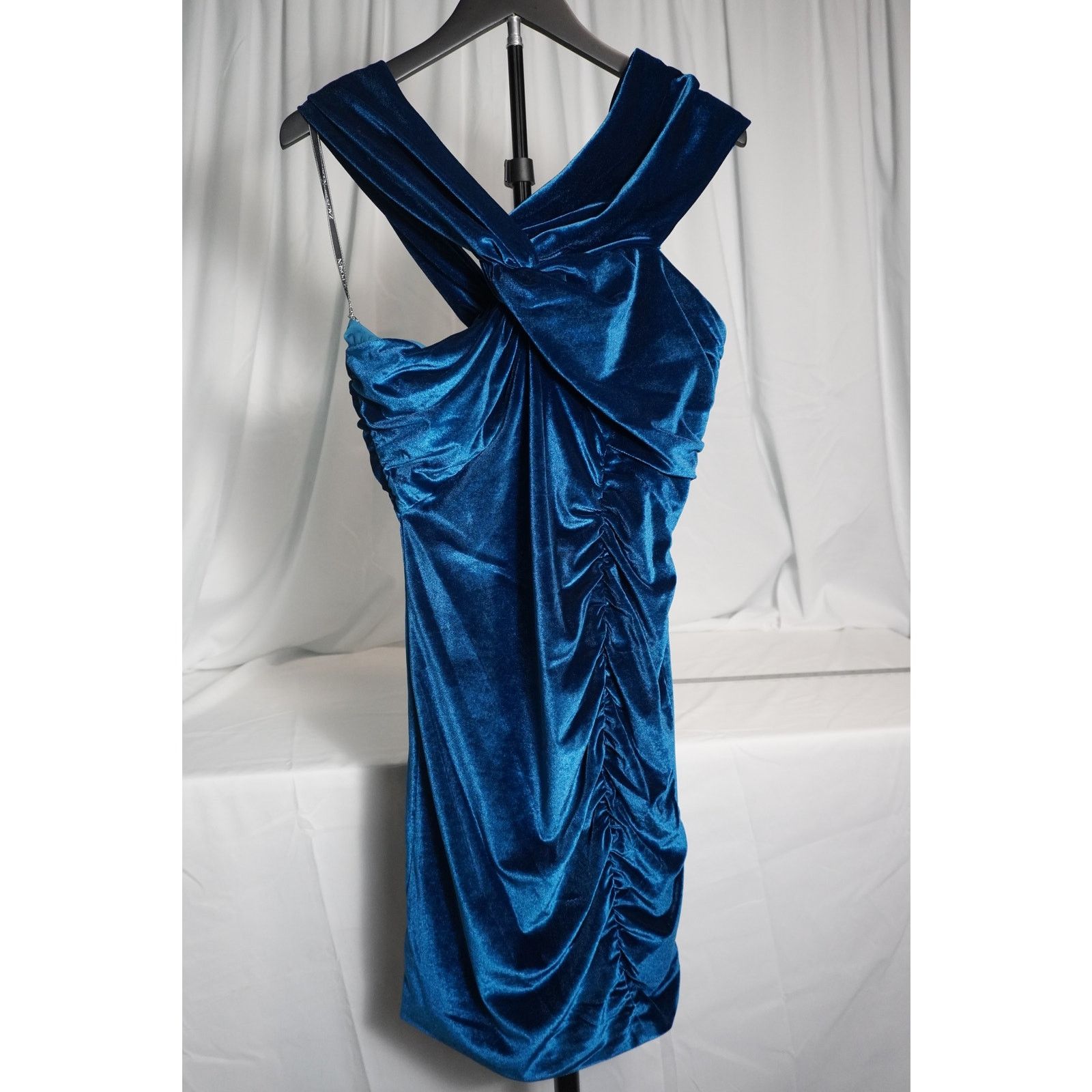 Zac Posen ZAC POSEN Velvet Cocktail Dress – Teal Blue Ruched Bodycon Size M / US 6-8 / IT 42-44 - 1 Thumbnail