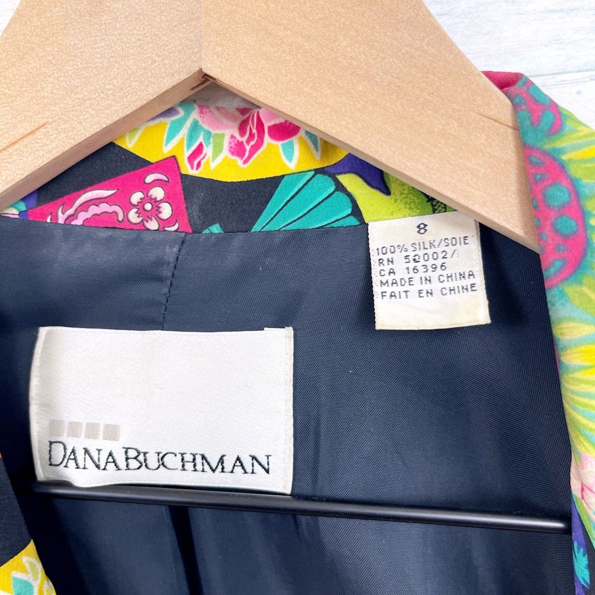 Other × Vintage Dana Buchman Silk Chinese Asian Floral Fan Pagoda Blazer 8 Size M / US 6-8 / IT 42-44 - 6 Thumbnail
