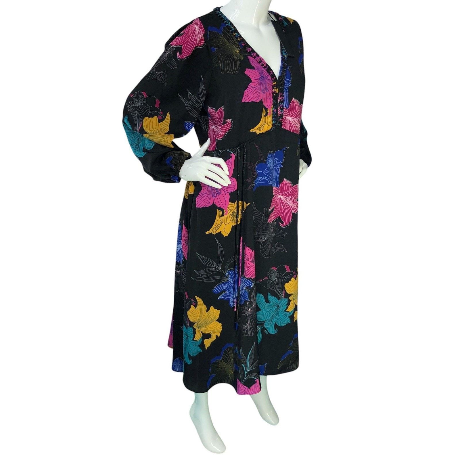 KOBI HALPERIN Kobi Halperin Dress M Black Multi Floral Alexi Long Sleeve Size M / US 6-8 / IT 42-44 - 11 Thumbnail