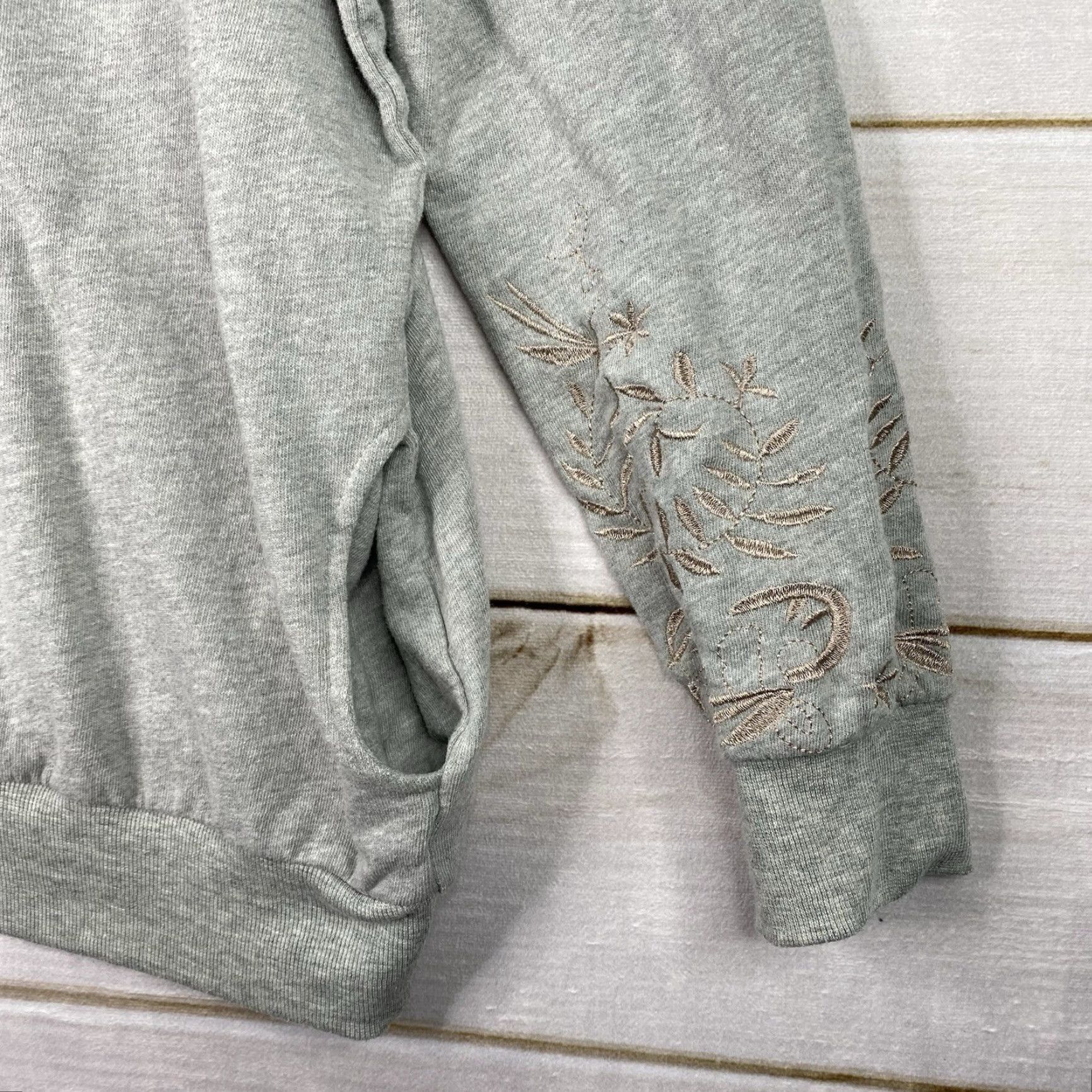 Vintage POL Hoodie Womens L Gray Embroidered Sleeves Pockets Crew Neck Knit Pullover Bohemian Cowboy All Seasons Hooded Sweatshirt Size L / US 10 / IT 46 - 2 Thumbnail