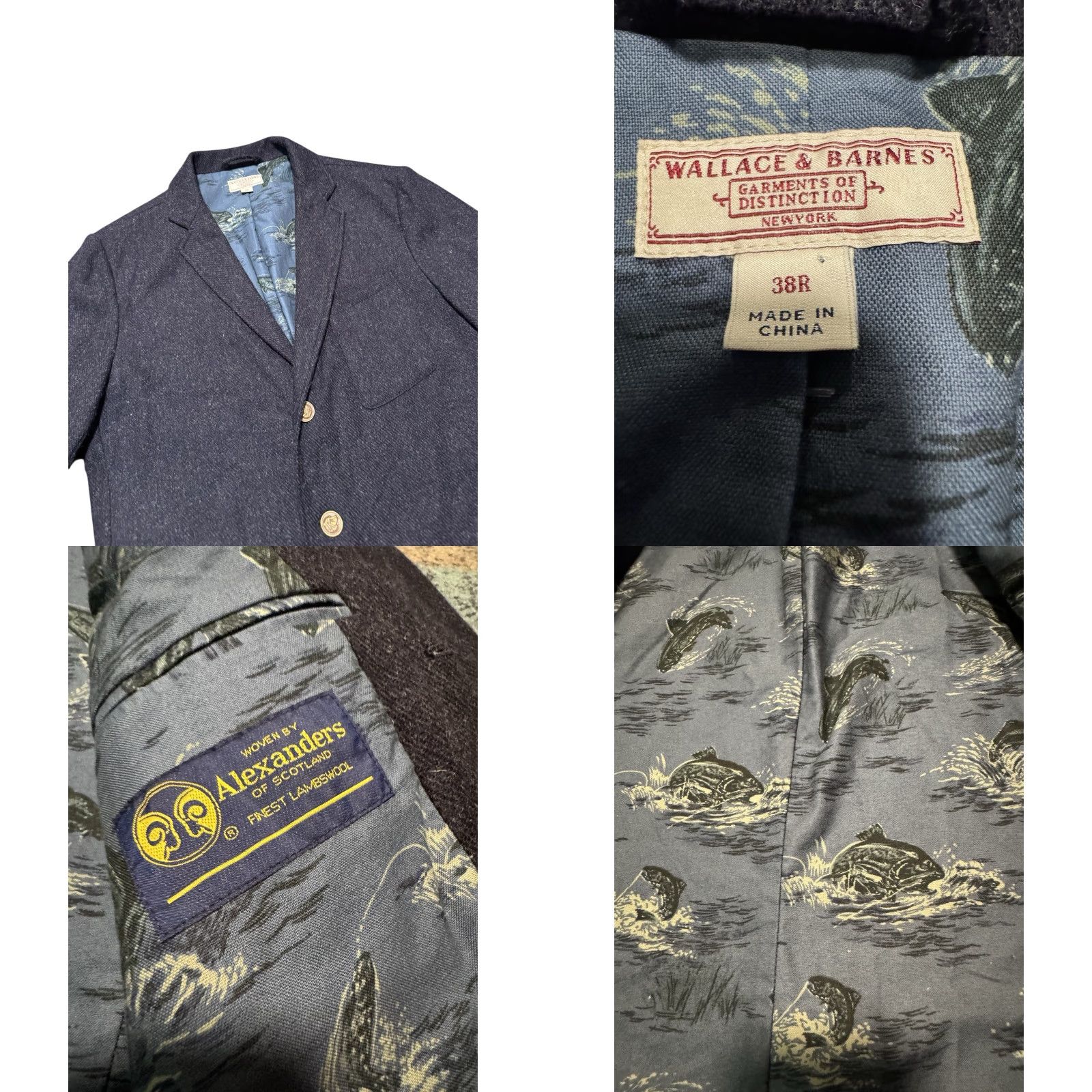 Wallace & Barnes Wallace & Barnes Knit Blazer Mens Alexander's Wool Koi Fish Dog Buttons Blue 38R Size 38R - 10 Thumbnail