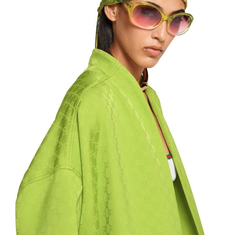 Gucci o1B3y1r0426 GG Fabric Jacquard Coat in Bright Green Size M / US 6-8 / IT 42-44 - 5 Thumbnail