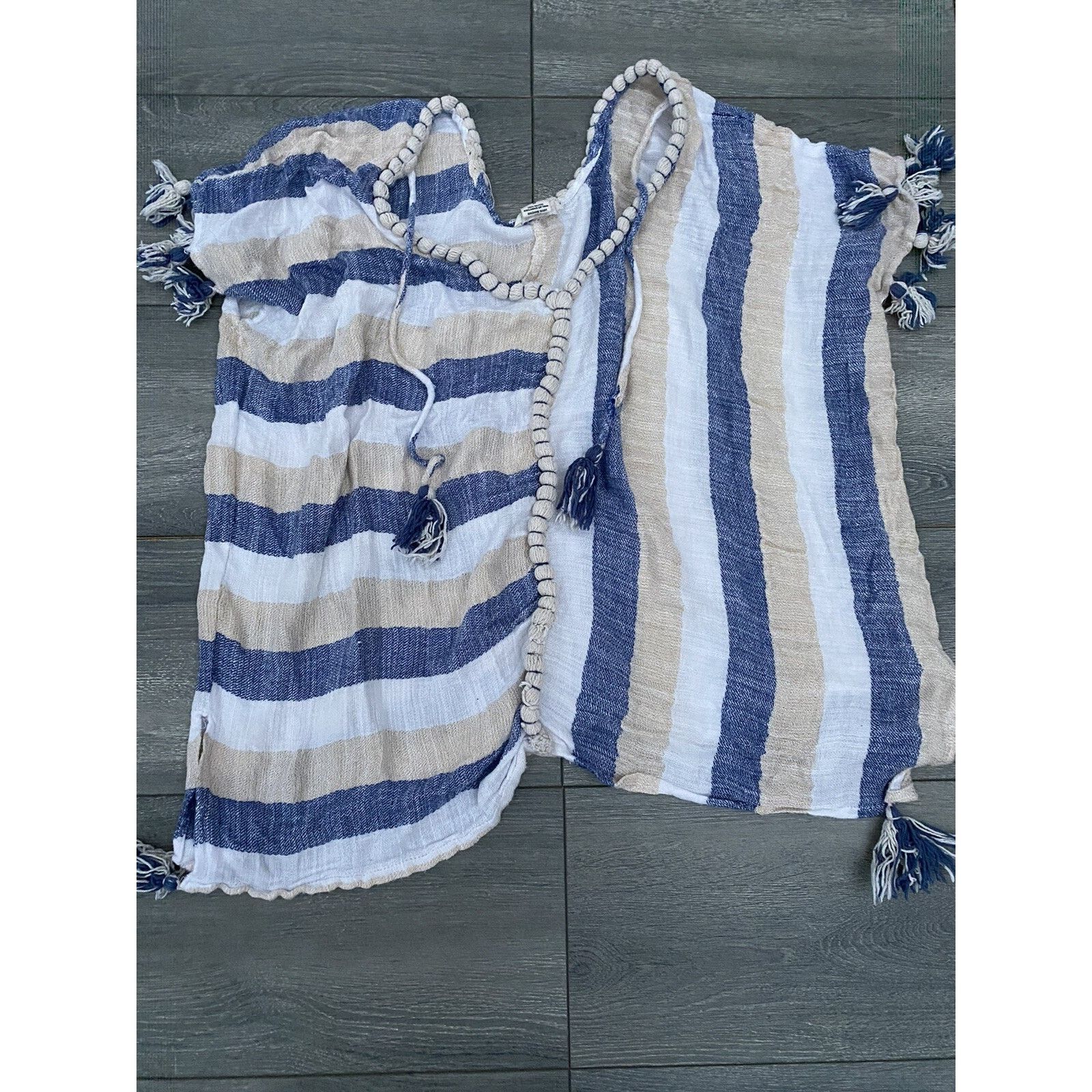 Gypsy Gypsie Blu Boho Striped Poncho Rope Tasel Top Size M A000207 Size ONE SIZE - 5 Thumbnail