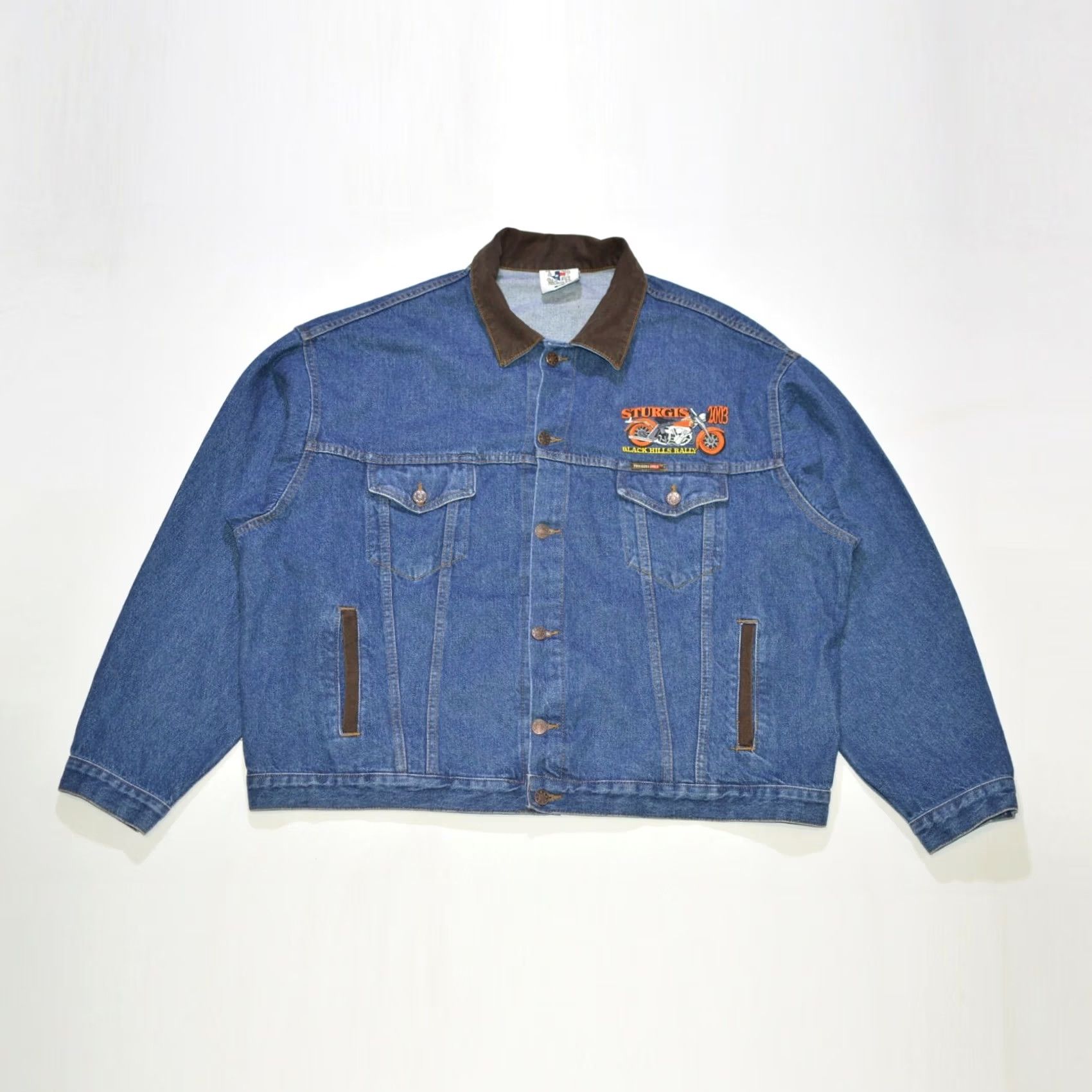 Denime Texas Wear Sturgis 2003 Black Hills Rally Denim Jacket Blue XL Mens Size XL Back Print Jacket Denim Jacket Shirts Shirt? Size US XL / EU 56 / 4 - 2 Thumbnail