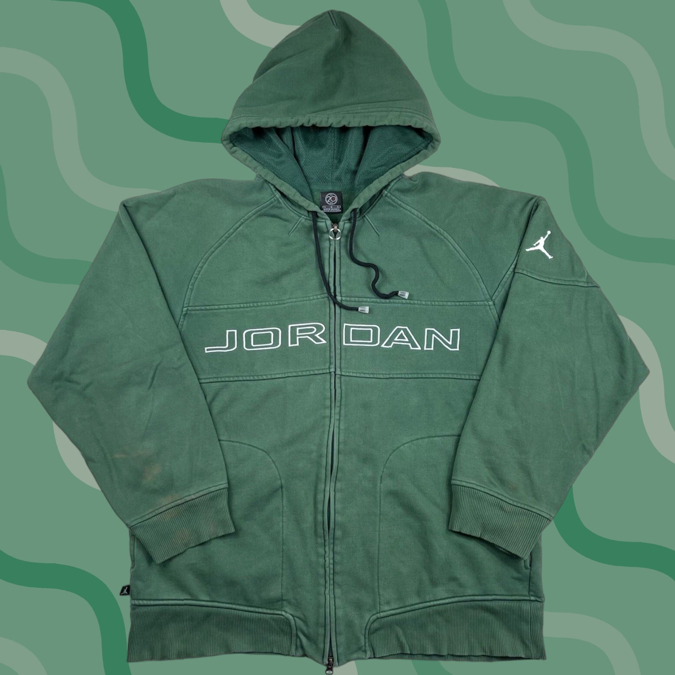 Jordan Brand VINTAGE Air Jordan Hoodie Full Zip Sweatshirt Jacket Men L Nike Vtg Y2K Heavy Thick Green Embroidered Size US L / EU 52-54 / 3 - 1 Thumbnail