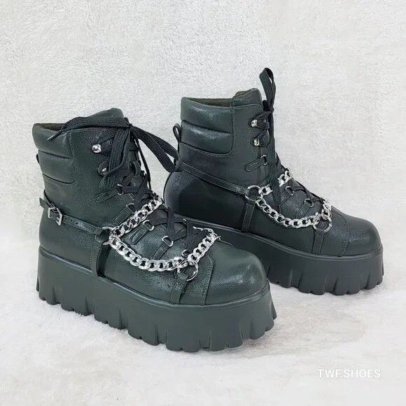Other Emo Stomp 2" Platform Stomper Ankle Boots With Chain Design Size US 8 / IT 38 - 1 Thumbnail
