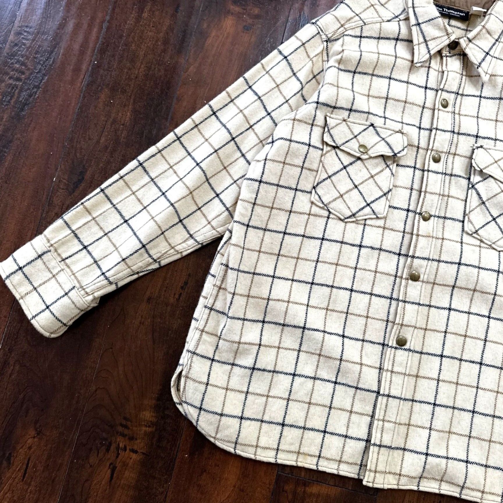 Jim Thompson VINTAGE Norm Thompson Heavy Wool Long Sleeve Snap Up Plaid Shirt Beige XL Outdoor Mens Size US XL / EU 56 / 4 - 3 Thumbnail