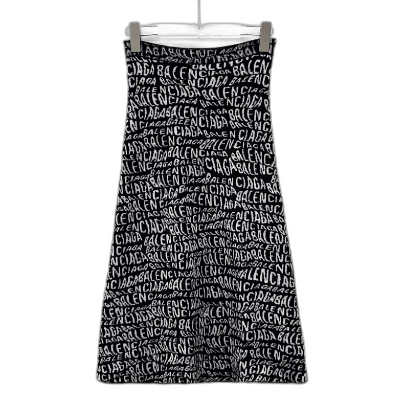 Balenciaga Black Logo Knit Midi Skirt