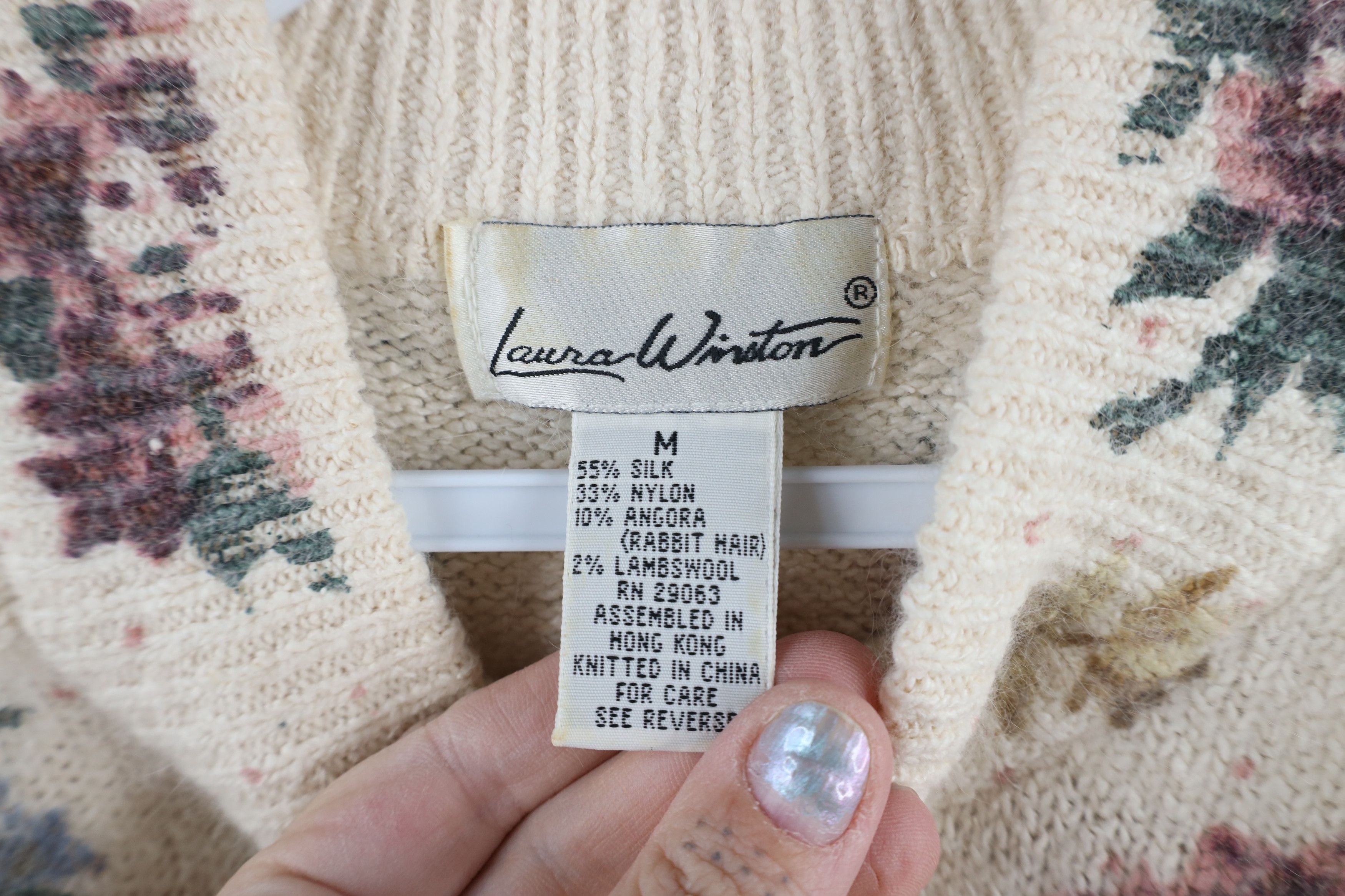 Vintage Vintage 90s Country Primitive Wool Knit Flower Sweater Size M / US 6-8 / IT 42-44 - 6 Thumbnail
