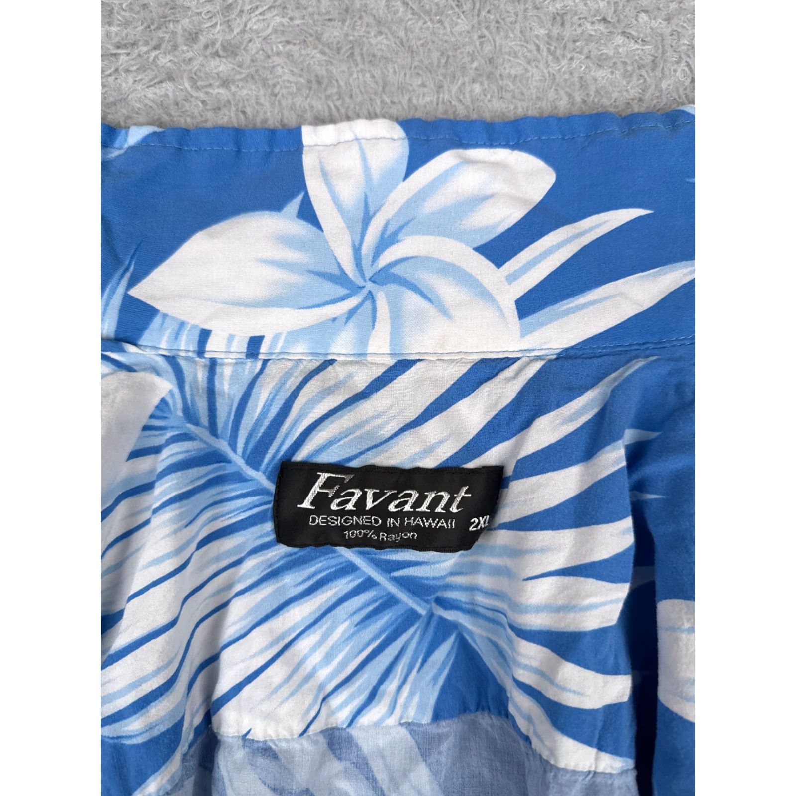 Vintage VINTAGE Favant Shirt Men 2XL XXL Blue Floral Plumeria Palm 100% Rayon Hawaiian Button Up Size US XXL / EU 58 / 5 - 3 Thumbnail