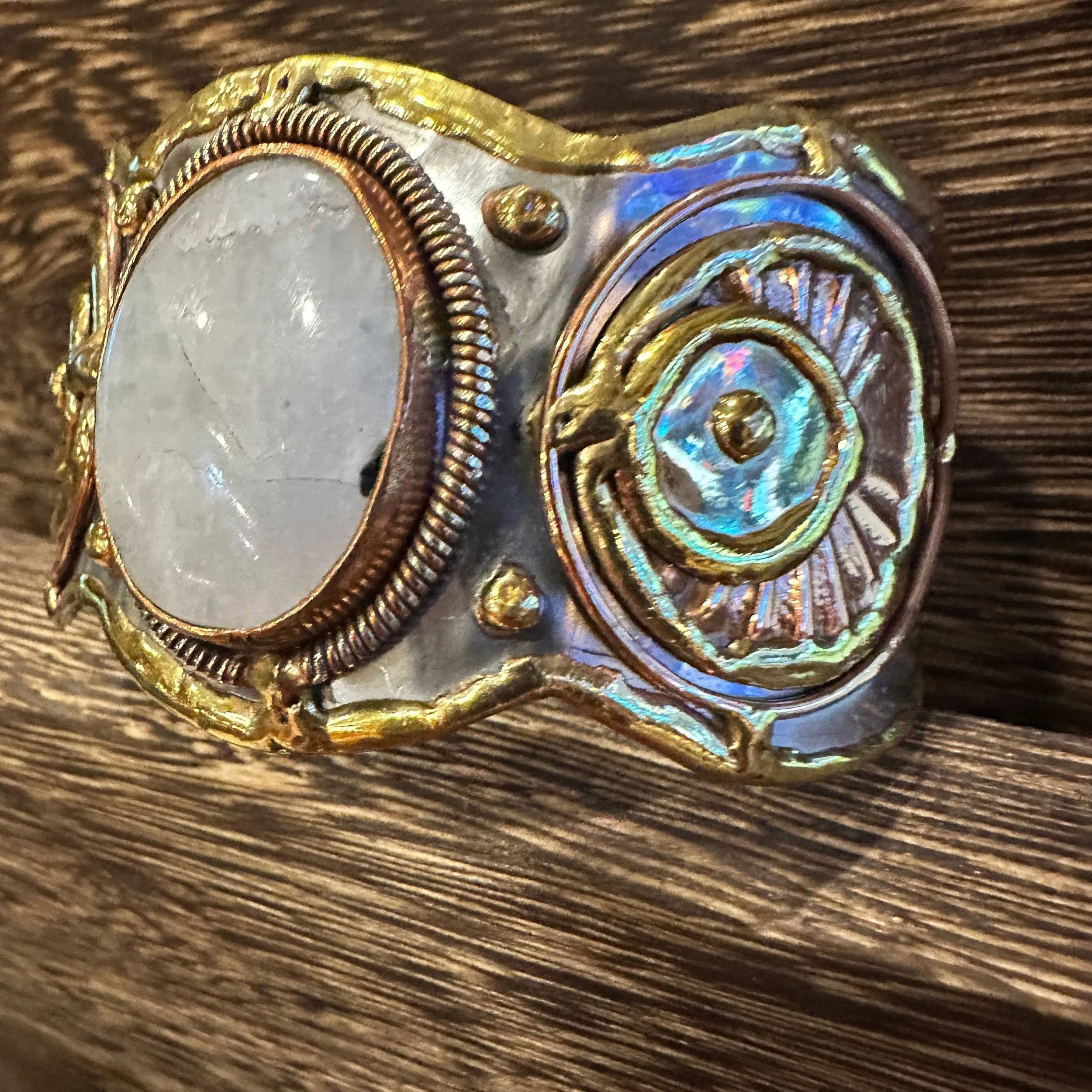 Other Artisan-Made 2-Inch Wide Cuff Bracelet with White Moonstone Size ONE SIZE - 6 Thumbnail