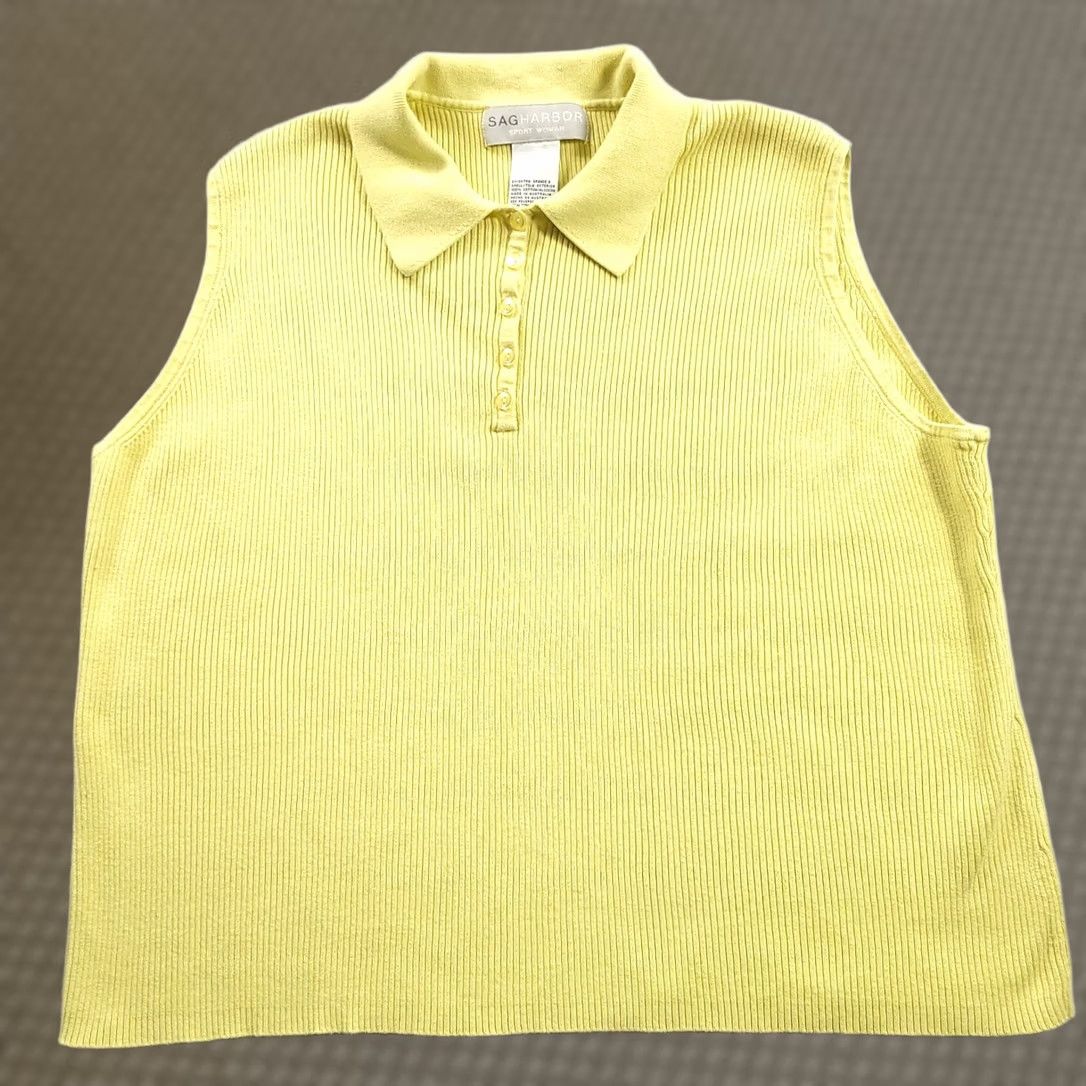 Vintage Sag Harbor Sport Shirt Women's 3X Green Ribbed Sleeveless Collared Top Size XXL / US 16-18 / IT 52-54 - 1 Thumbnail