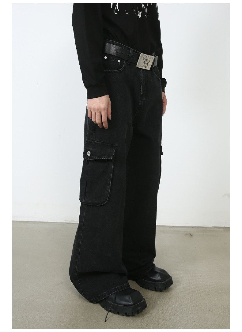 Japanese Brand × Jean Black Street Vintage Loose Straight Cargo Jeans Size US 32 / EU 48 - 4 Thumbnail