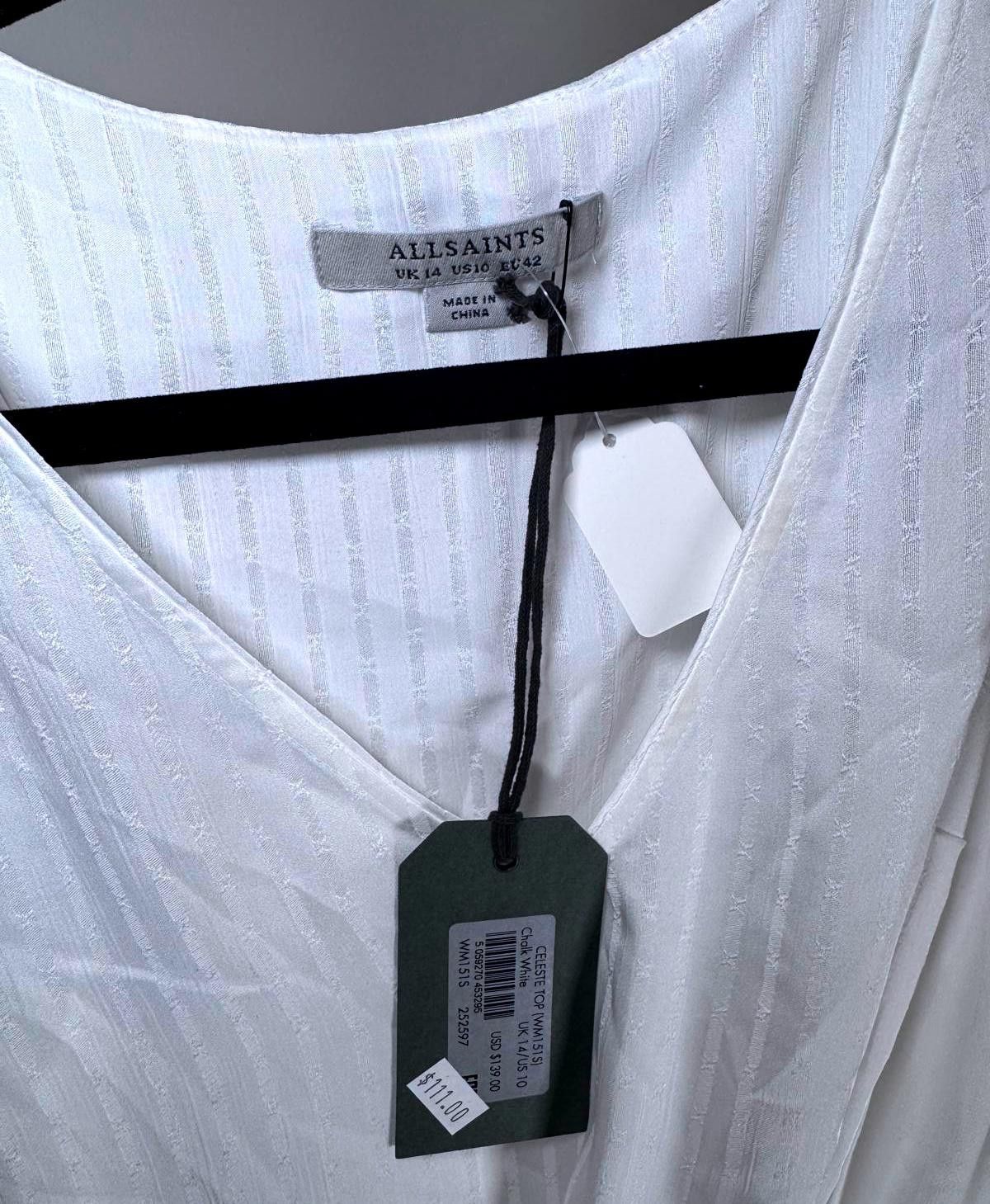 Allsaints AllSaints White Pleated Blouse with Tie Detail Size L / US 10 / IT 46 - 3 Thumbnail