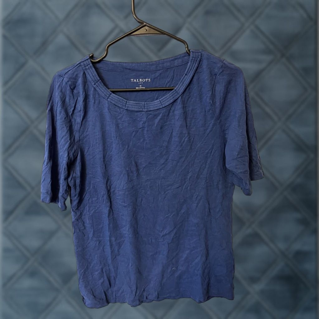 Talbots Talbots T Shirt Women Medium Blue Solid Short Sleeve Cotton Pullover Round Neck Size M / US 6-8 / IT 42-44 - 1 Thumbnail