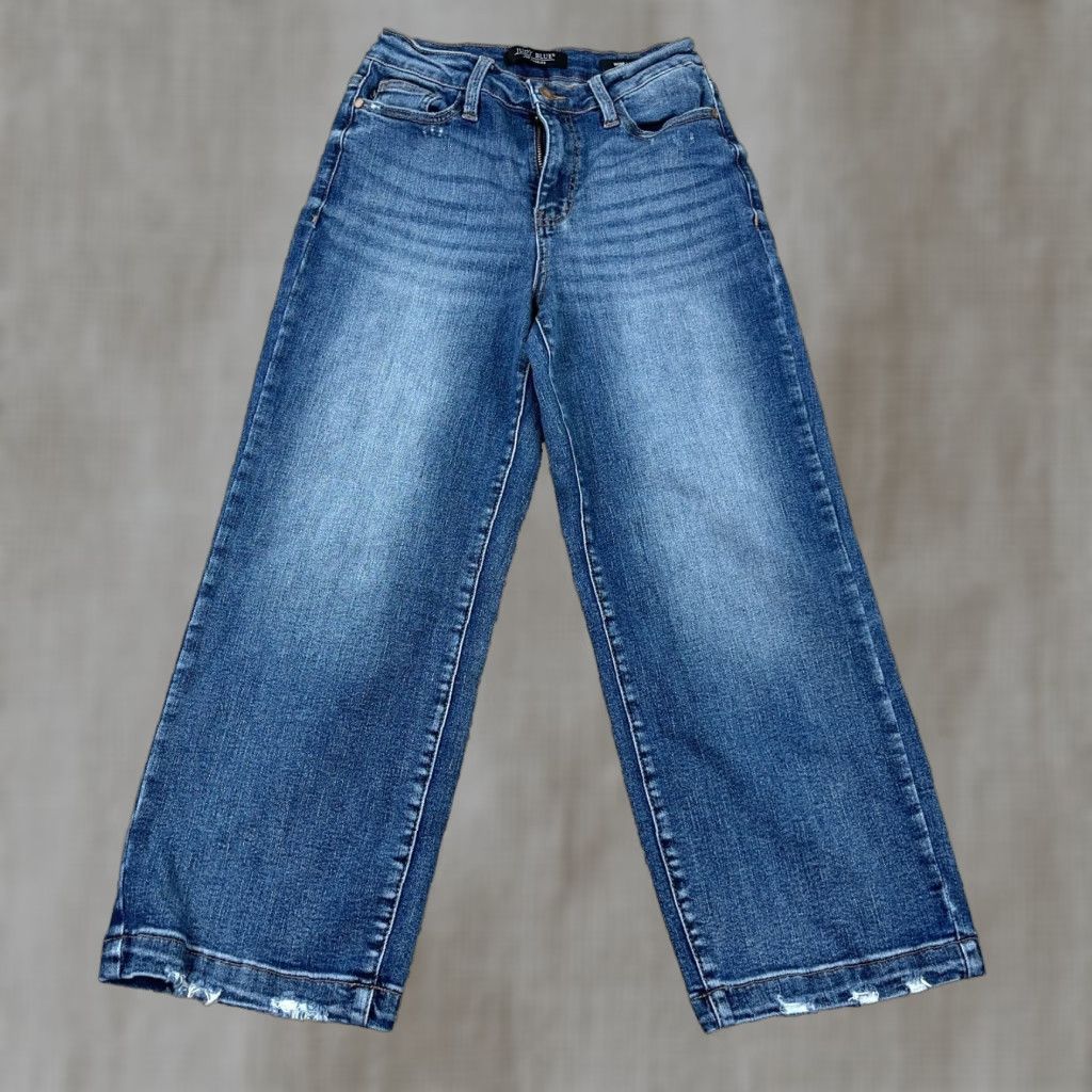 Vintage Judy Blue Jeans Women 25 Wide Leg Baggy High Waist Med Wash Faded Stretch Size 42" / US 20 - 1 Thumbnail