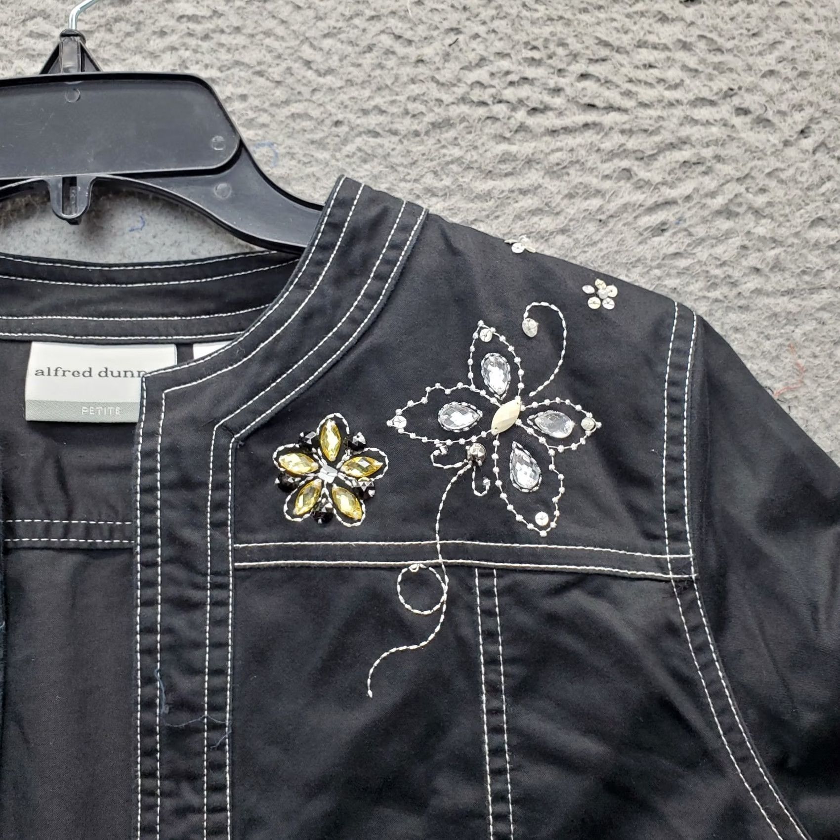 Vintage Alfred Dunner Jacket Womens 14P Black Embroidered Beaded Butterfly Open Front Jacket Size XL / US 12-14 / IT 48-50 - 7 Thumbnail