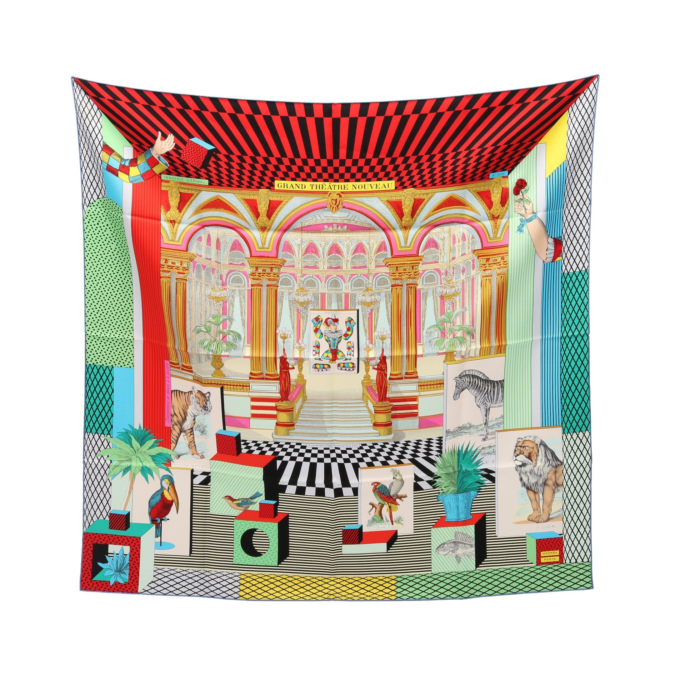 Hermes Hermes Carres 90 Grand The Atre Nouveau Scarf Silk Multicolor Size ONE SIZE - 1 Thumbnail