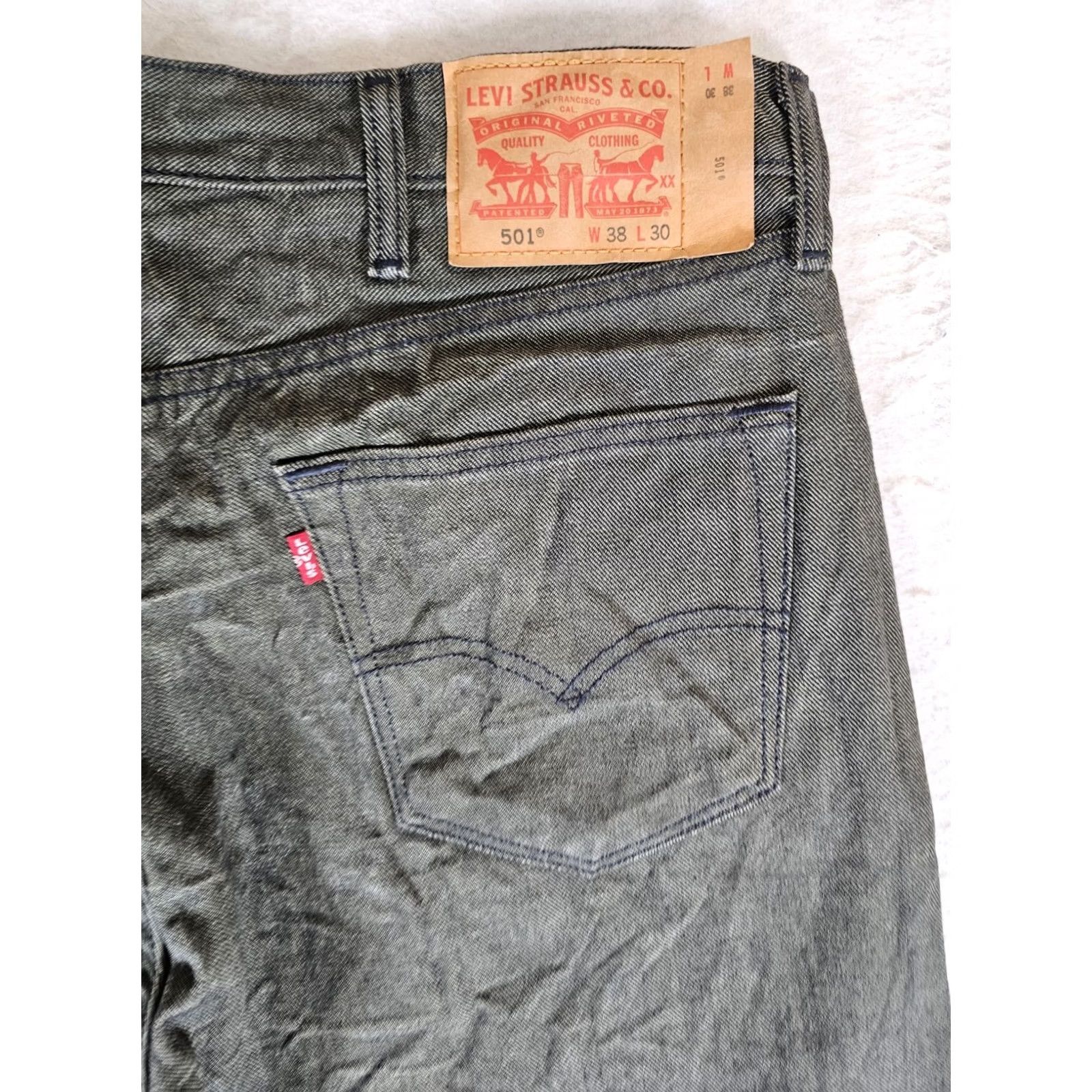 Levi's VINTAGE Levi's 501 Jeans Straight Leg Denim Jeans Button Fly Dark Green Mens 38x30 Regular Inseam 30 in 90s Retro Size US 38 / EU 54 - 5 Thumbnail