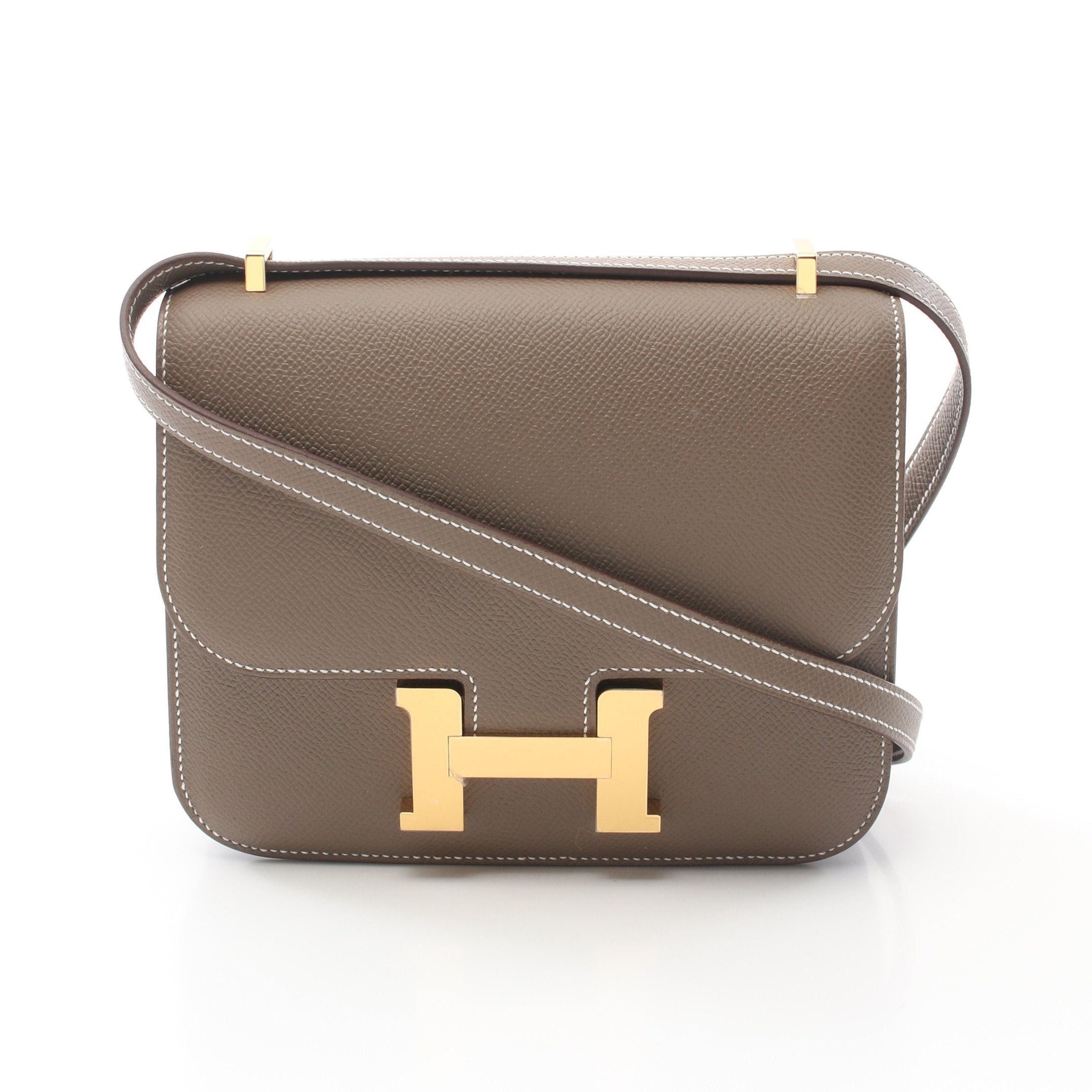 Hermes Constance 3 Mini Shoulder Bag Veau Epsom Gray Brown Gold Hardware Double Engraved, Women's