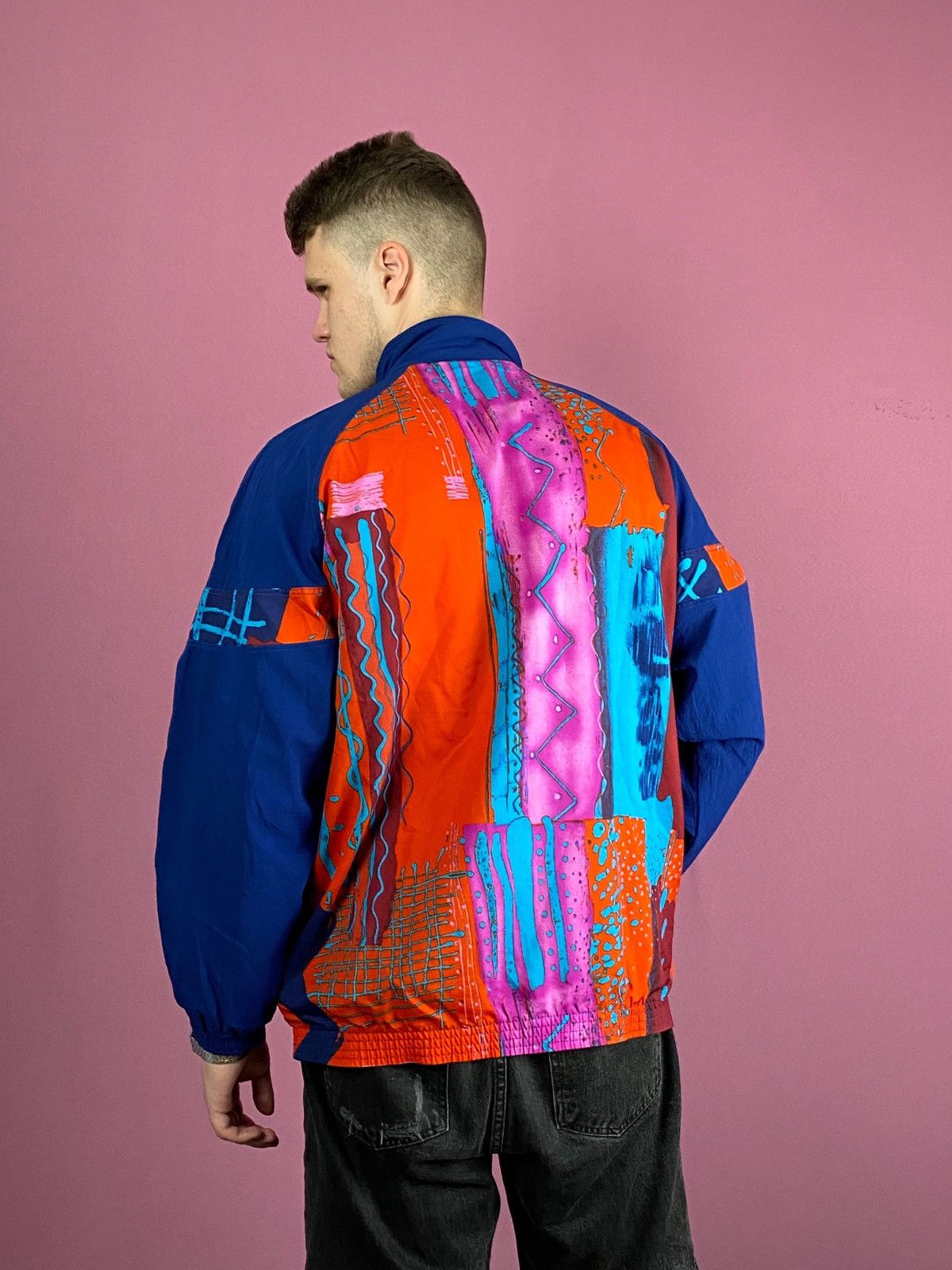 Vintage 90s Vintage Men's Abstract Windbreaker Jacket - L Size US L / EU 52-54 / 3 - 3 Thumbnail