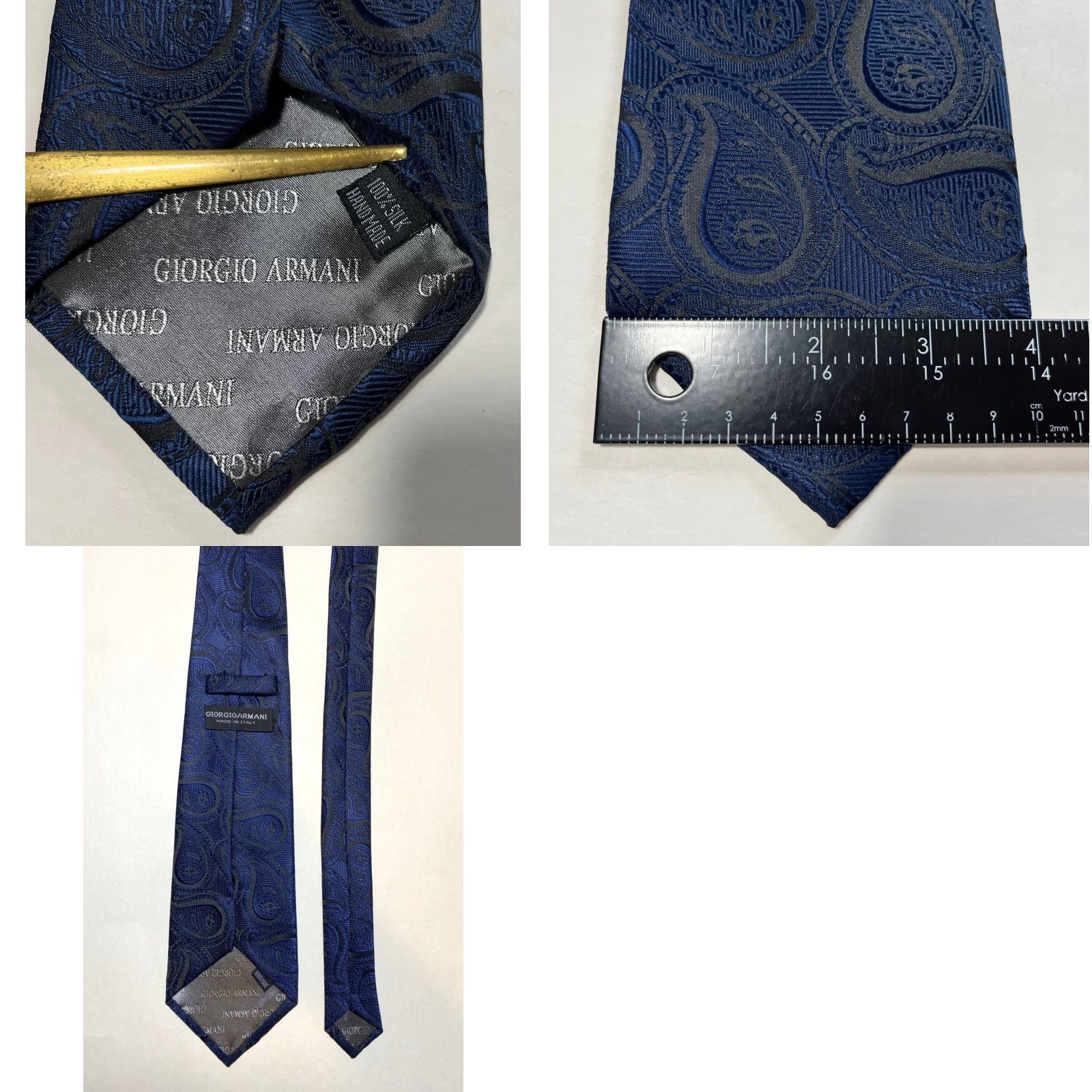 Giorgio Armani Giorgio Armani Men Tie Navy Paisley 100% Silk Made in Italy Long 58.75" Wide 4" Vintage Designer Preppy Retro Mens Size ONE SIZE - 8 Thumbnail
