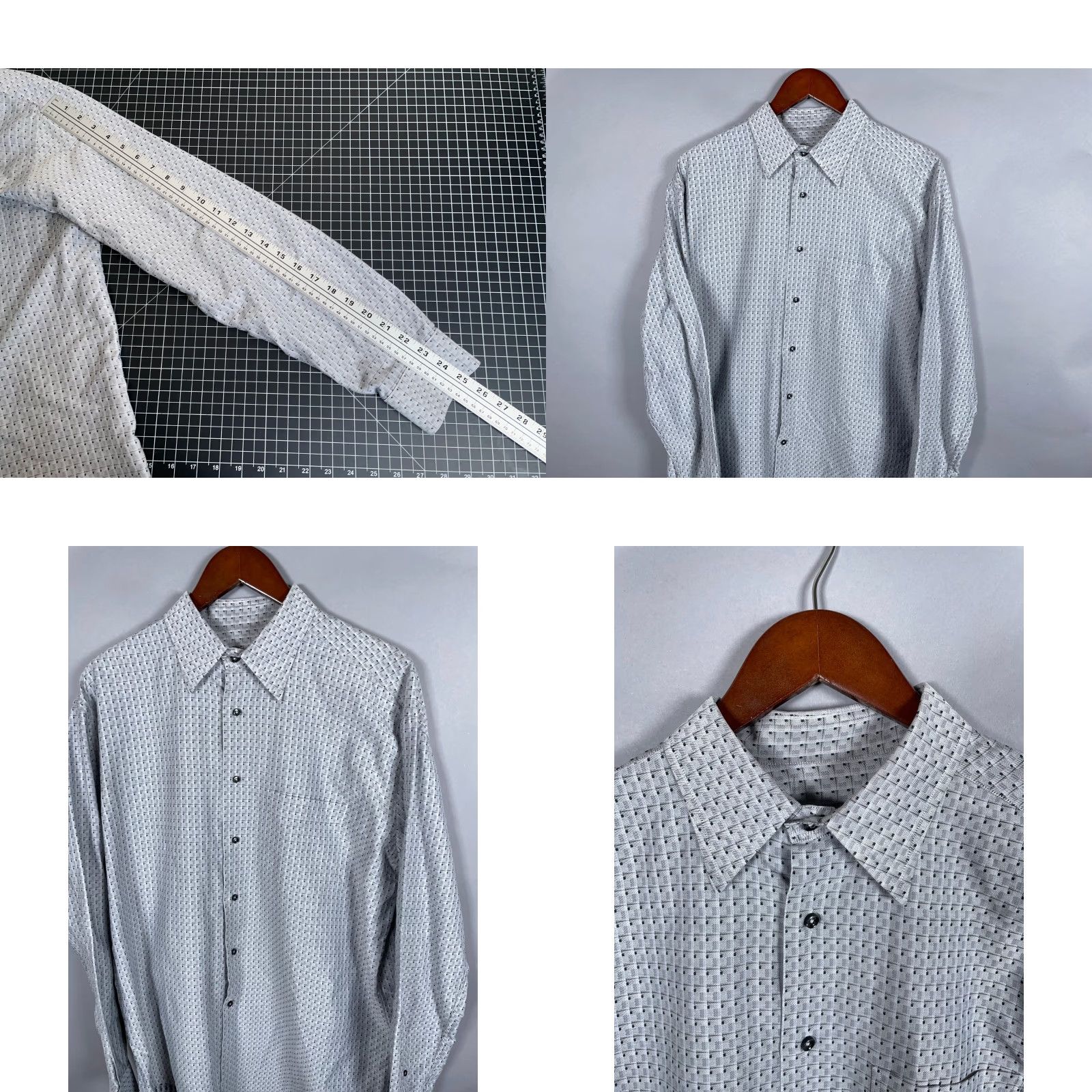 Zanella VINTAGE Zanella Men's Shirt Long Sleeve Cotton Geometric Pattern Collared XL Gray Italy Fall Winter Size US XL / EU 56 / 4 - 8 Thumbnail