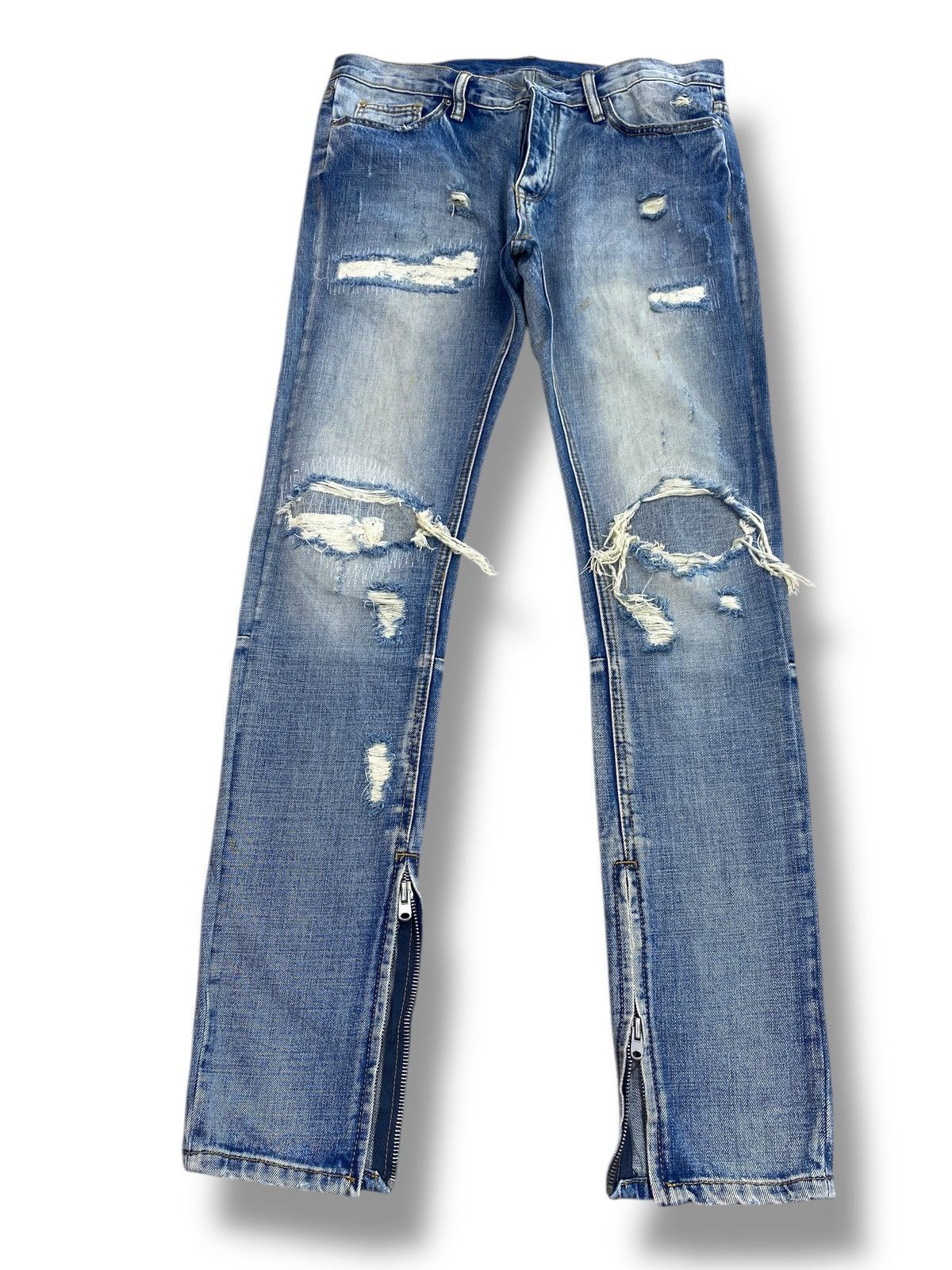 Japanese Brand Distressed Faded Wash Style Zipper Leg Jeans