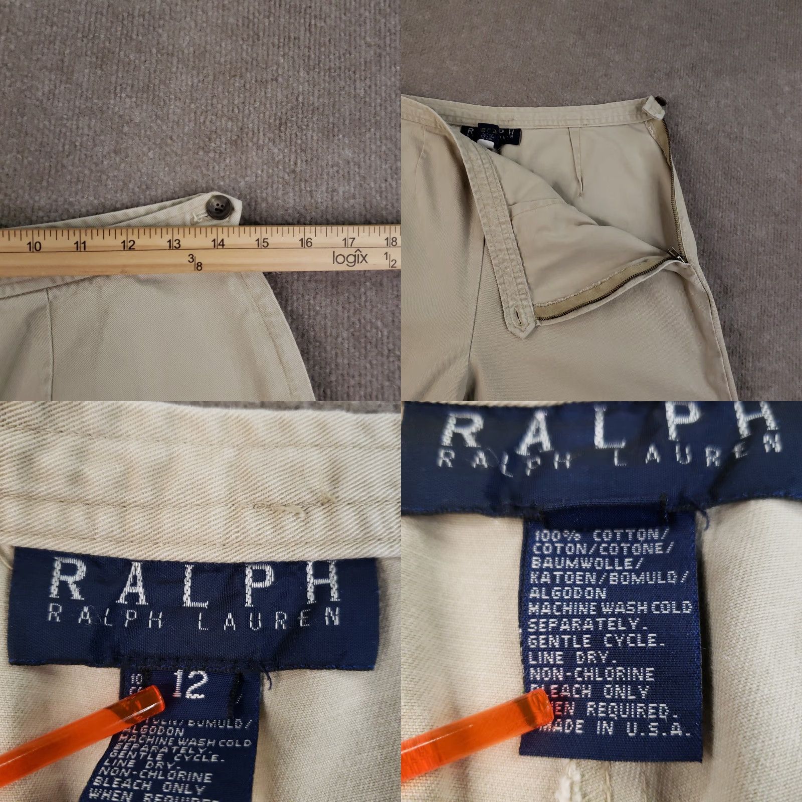 Ralph Lauren VINTAGE Ralph Lauren Pants Womens 12 Khaki Beige High Rise Straight Cropped Frayed Size 34" / US 12 / IT 48 - 8 Thumbnail