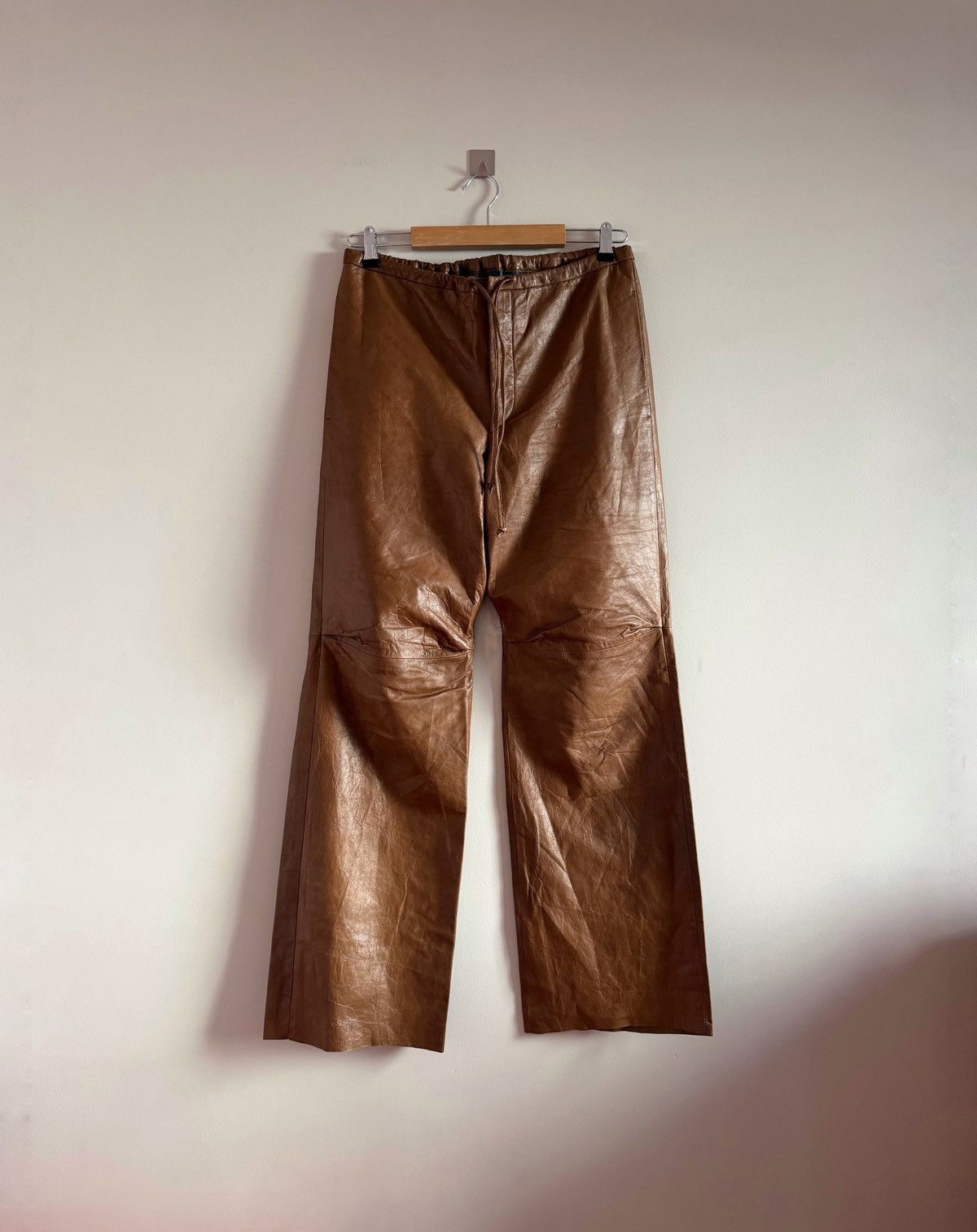 Costume National Costume National Homme Wide Leg Brown Leather Pants Size US 32 / EU 48 - 1 Thumbnail