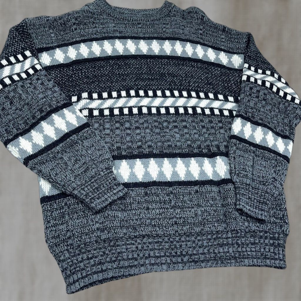 Vintage VINTAGE Campus Sweater Geometric Knit Gray Black XL Men Pullover 90s Logo Multi-Season Casual Dress Sports Size US XL / EU 56 / 4 - 1 Thumbnail