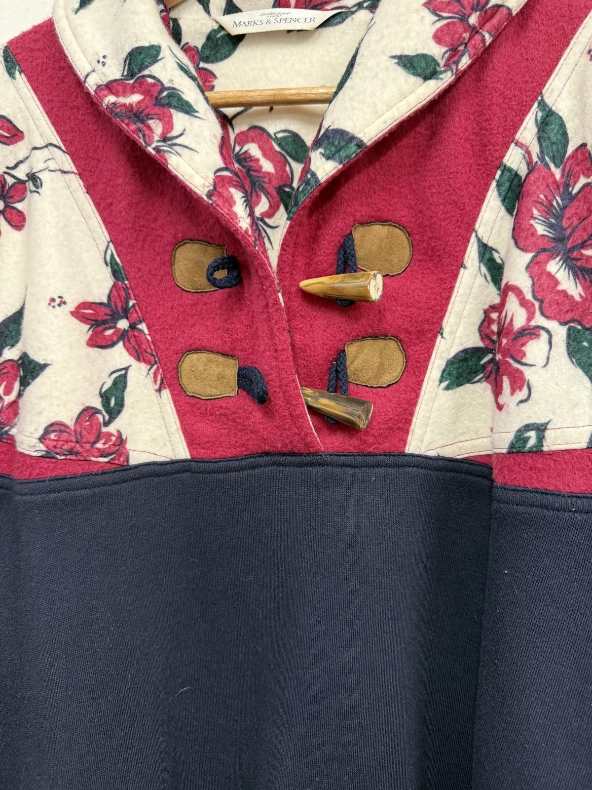 Marks & Spencer Vintage Floral Print and Navy Sweatshirt with Toggle Buttons Size L / US 10 / IT 46 - 3 Thumbnail
