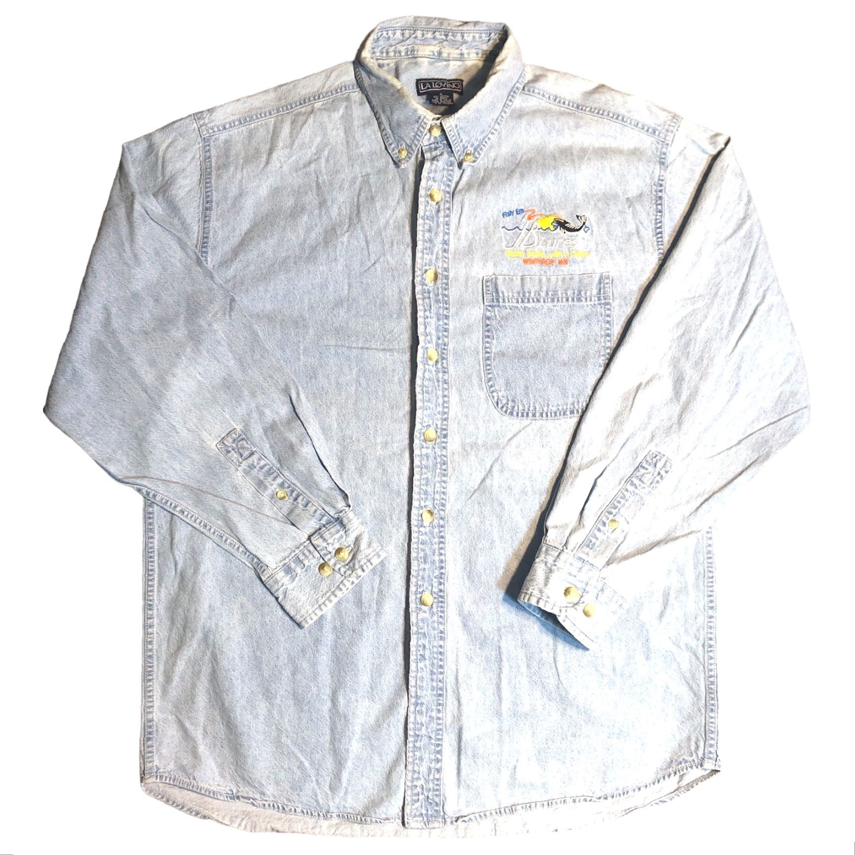 Denime VINTAGE JB Lures Shirt Denim Chambray Button-Down M Blue Men Short Sleeve Button-Up 90s Fishing Promo Etc Size US M / EU 48-50 / 2 - 2 Thumbnail