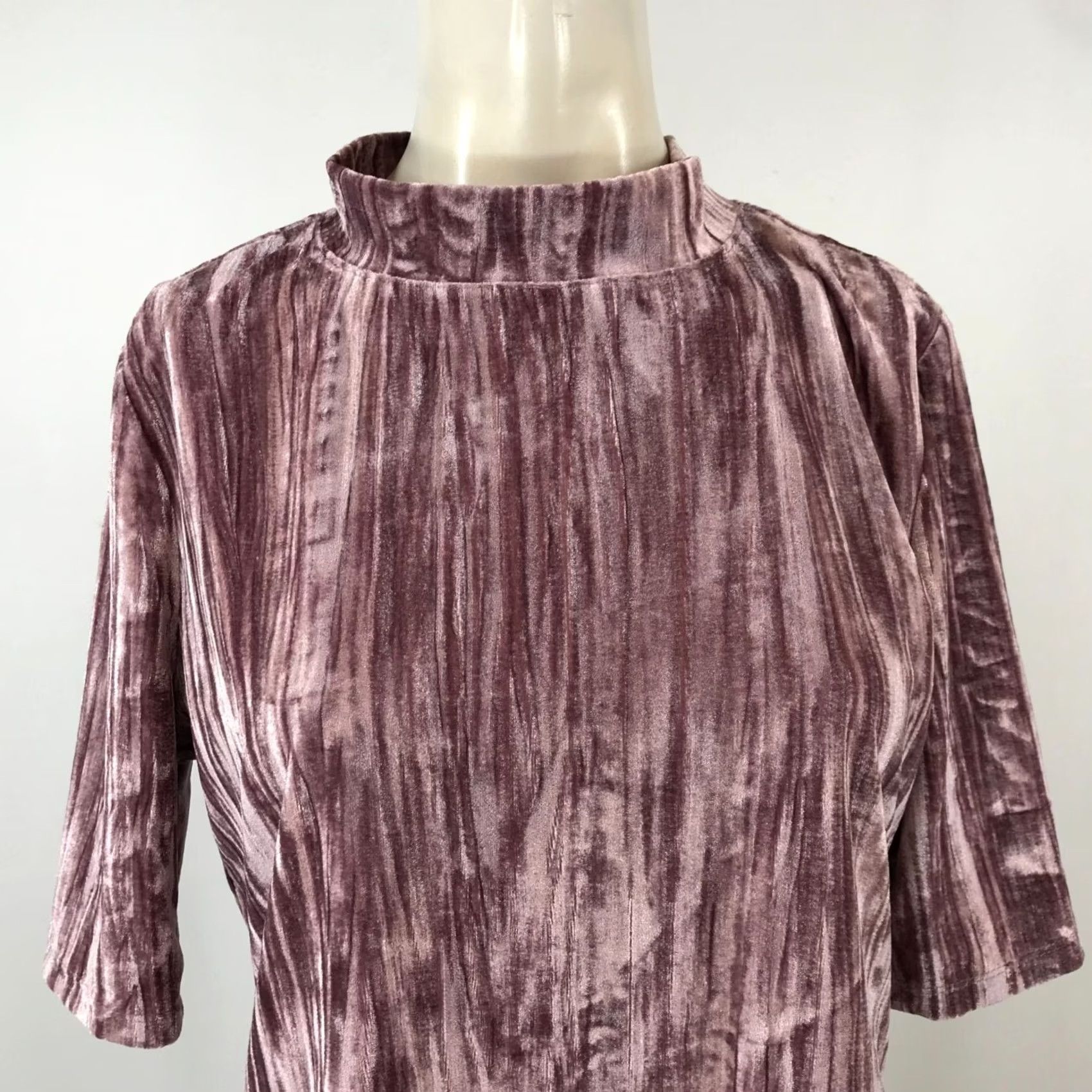 Vintage PILCRO Blouse Womens L Pink High Neck Elbow Length Sleeve Velour Top Size L / US 10 / IT 46 - 2 Thumbnail