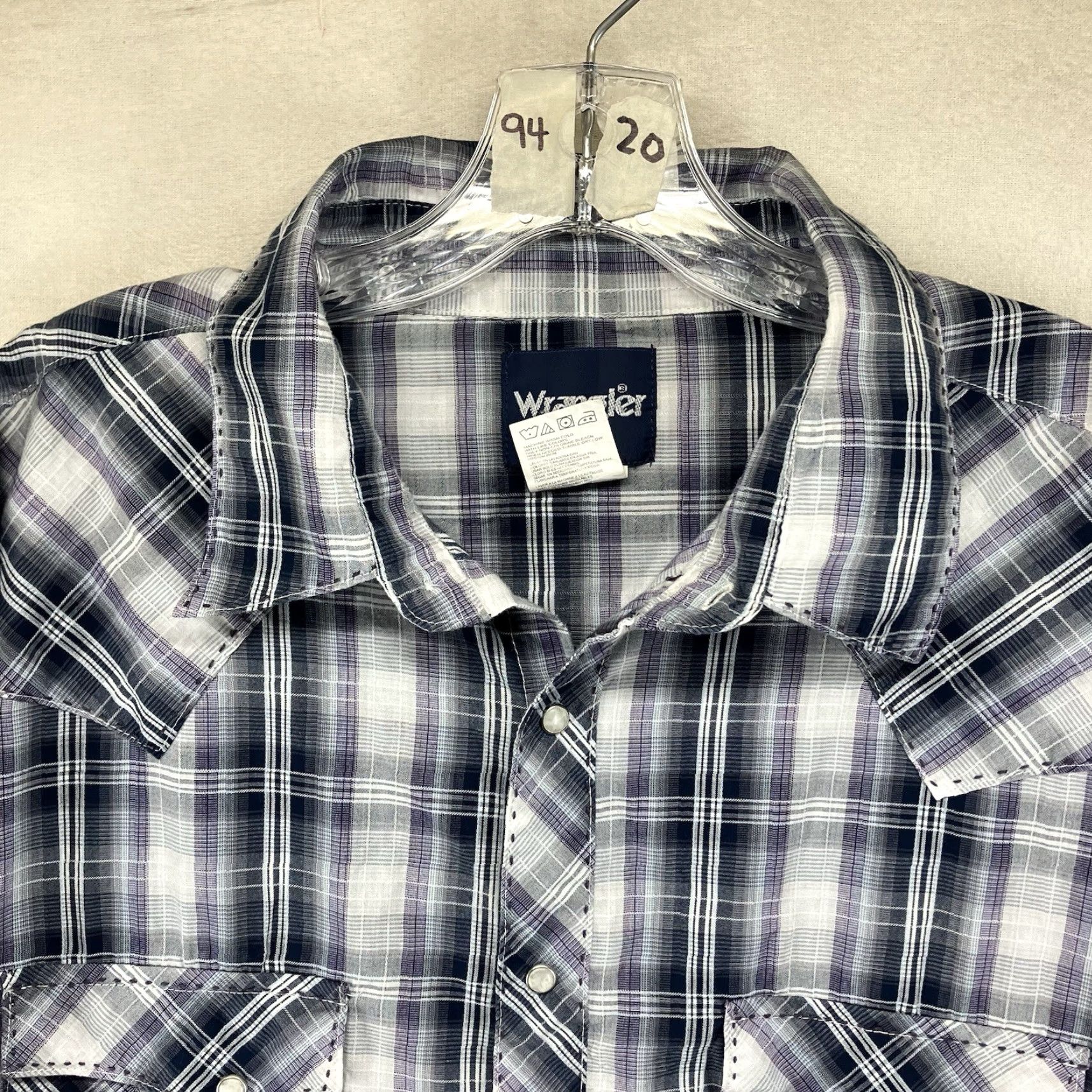 Wrangler VINTAGE Wrangler Western Shirt XL Light Purple Plaid Pearl Snap Cowboy Rodeo Mens EUC Shirt Size US XL / EU 56 / 4 - 4 Thumbnail