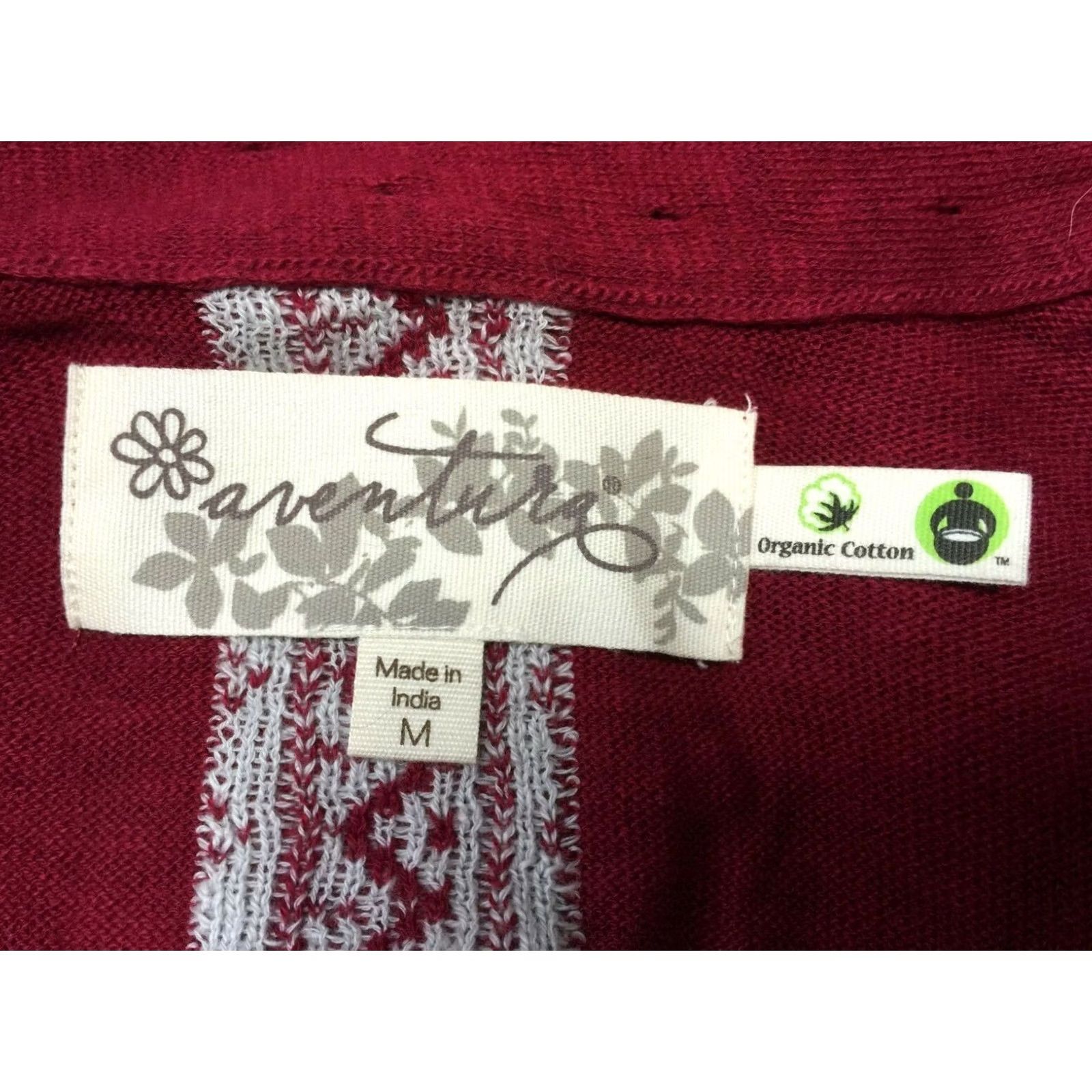 Vintage Aventura Cardigan Open Front Delia Womens Medium Red 3/4 Sleeve Organic Cotton Knit Shirt Women Geometric Classic Vintage: No Size M / US 6-8 / IT 42-44 - 3 Thumbnail