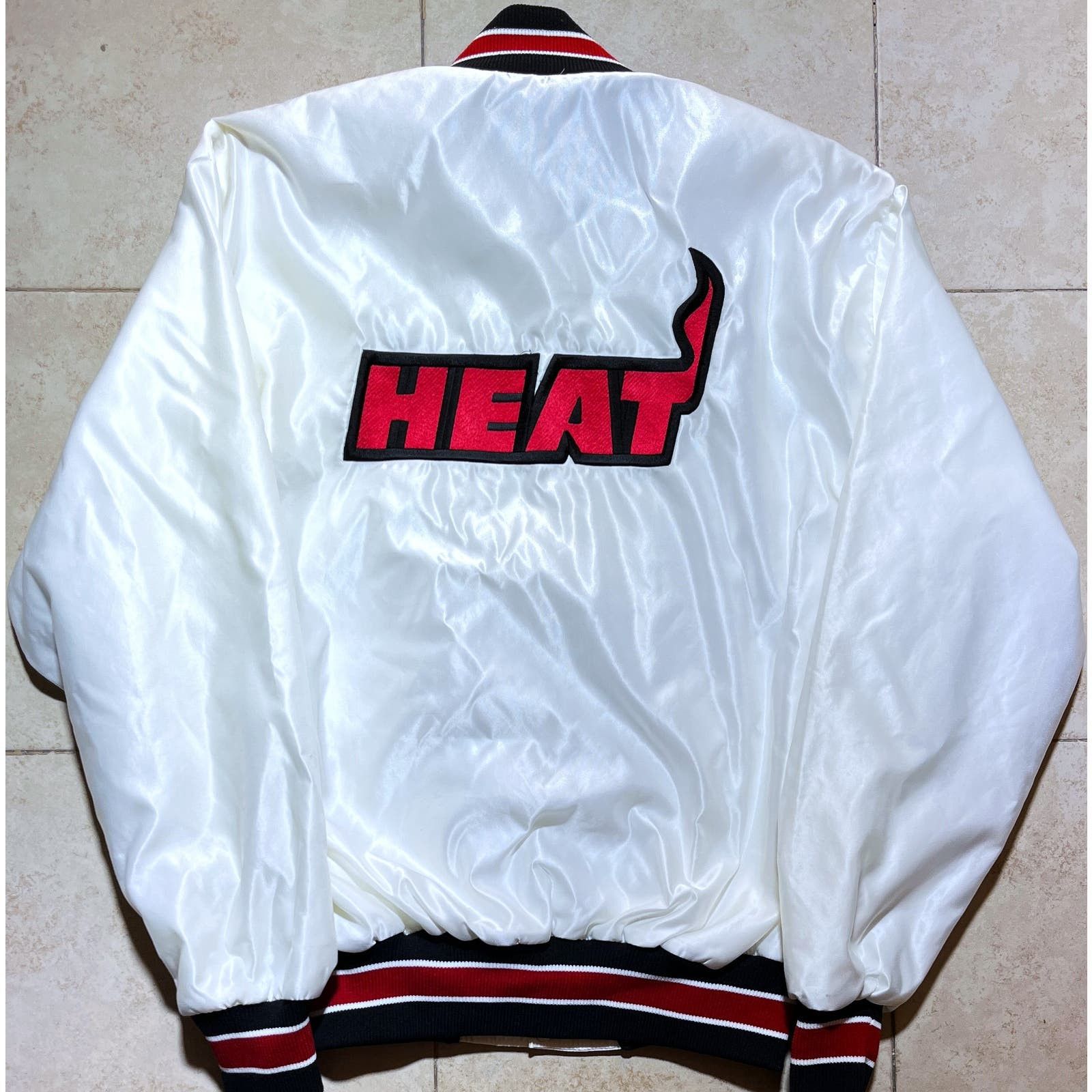 image of Miami Heat Whiteout Delong 90's Satin Bomber XL Nba Vtg, Men's