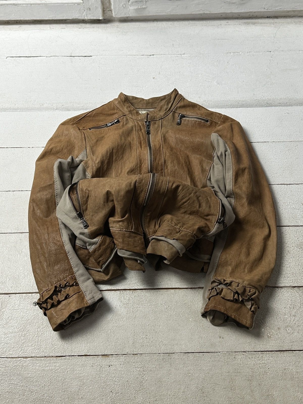 Other 🚨Y2K RICK OWENS TYPE DIRTY SLIM FIT ZIP LEATHER JACKET Size L / US 10 / IT 46 - 1 Thumbnail