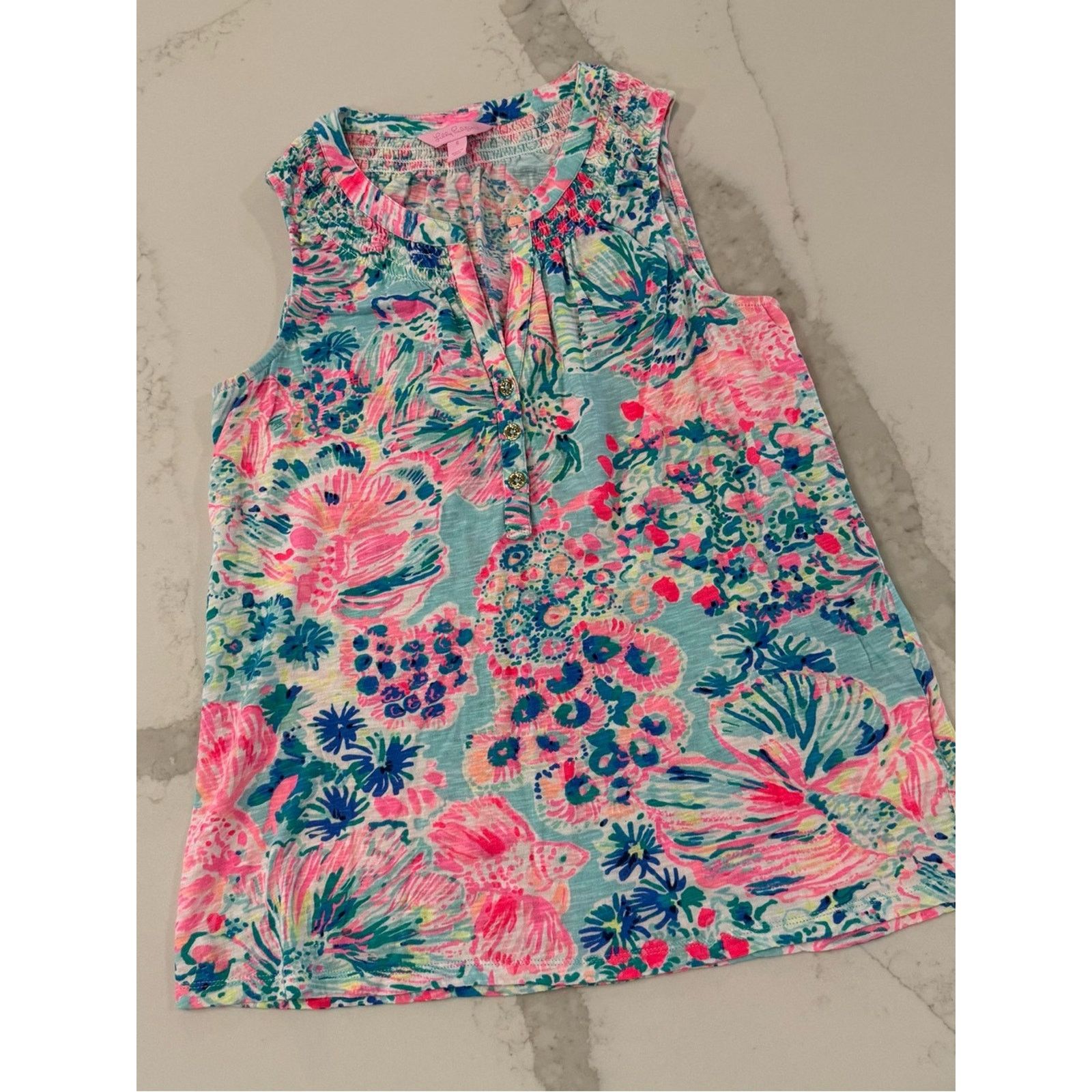Lilly Pulitzer Lilly Pulitzer Essie Henley TankTop Serene Blue Womens Small Size S / US 4 / IT 40 - 1 Thumbnail