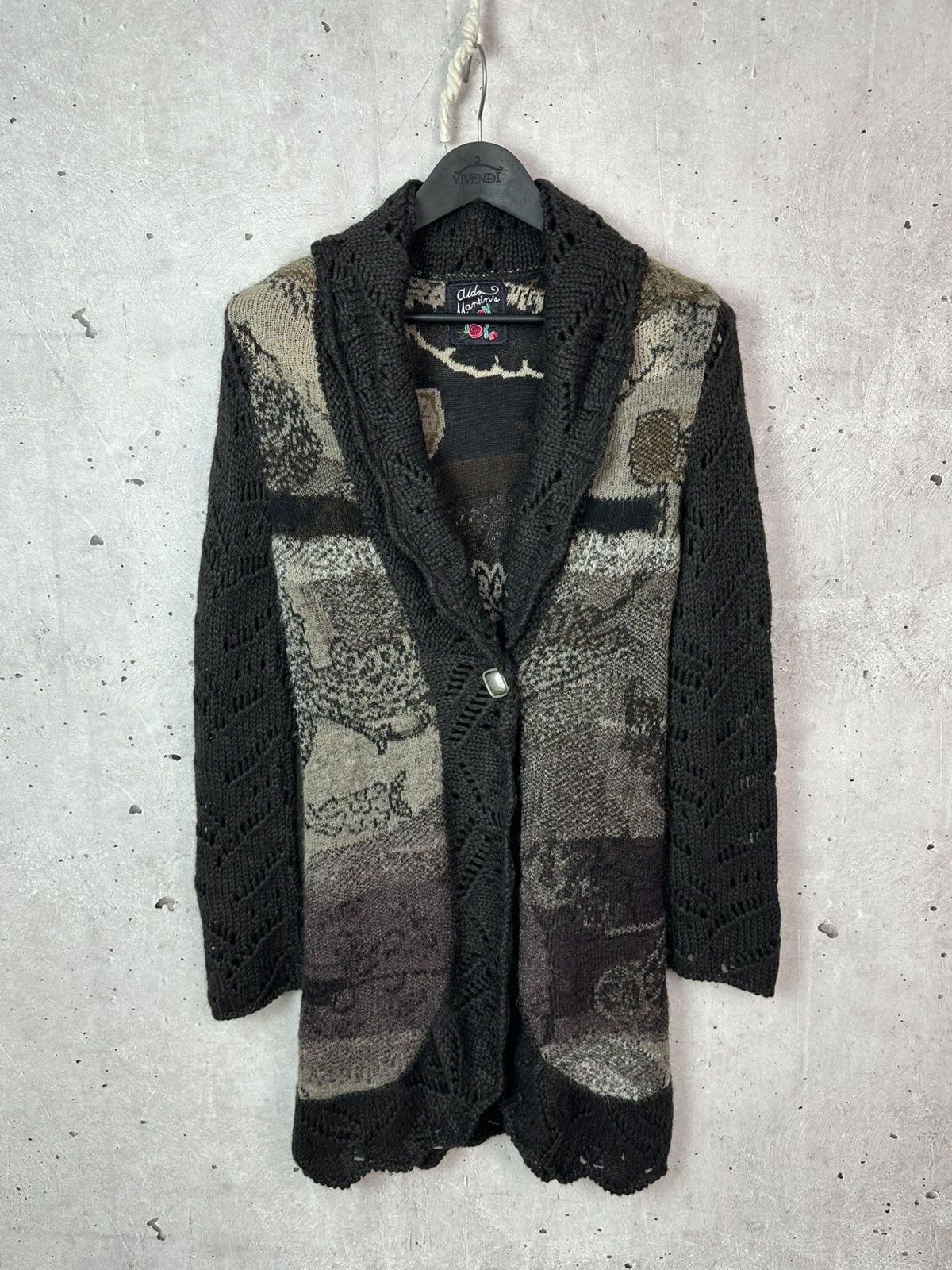 Vintage Aldo Martins Wool-Alpaca Printed Knit Long Cardigan Coat Size M / US 6-8 / IT 42-44 - 1 Thumbnail