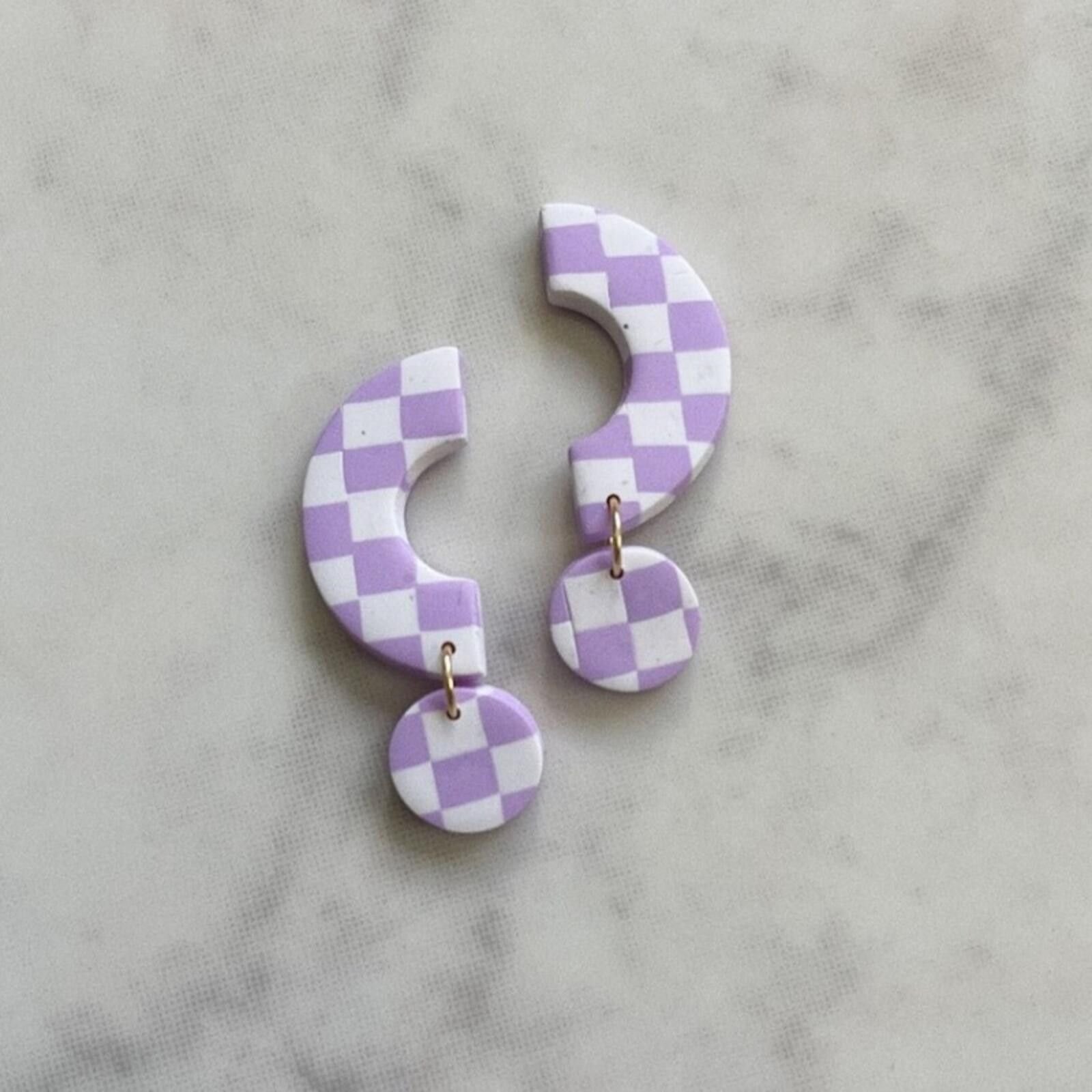 Urban Outfitters Handmade / Lilac Checker Statement Earrings Size ONE SIZE - 2 Thumbnail