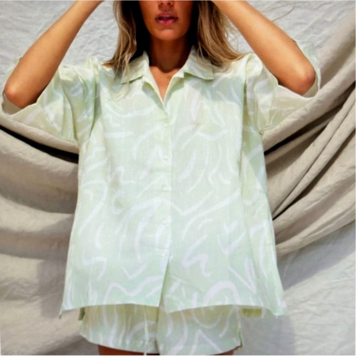 Other Stone Fox Swim Melba 100% Linen Shorts- Aloe Lines size XS/S Size 26" / US 2 / IT 38 - 4 Thumbnail