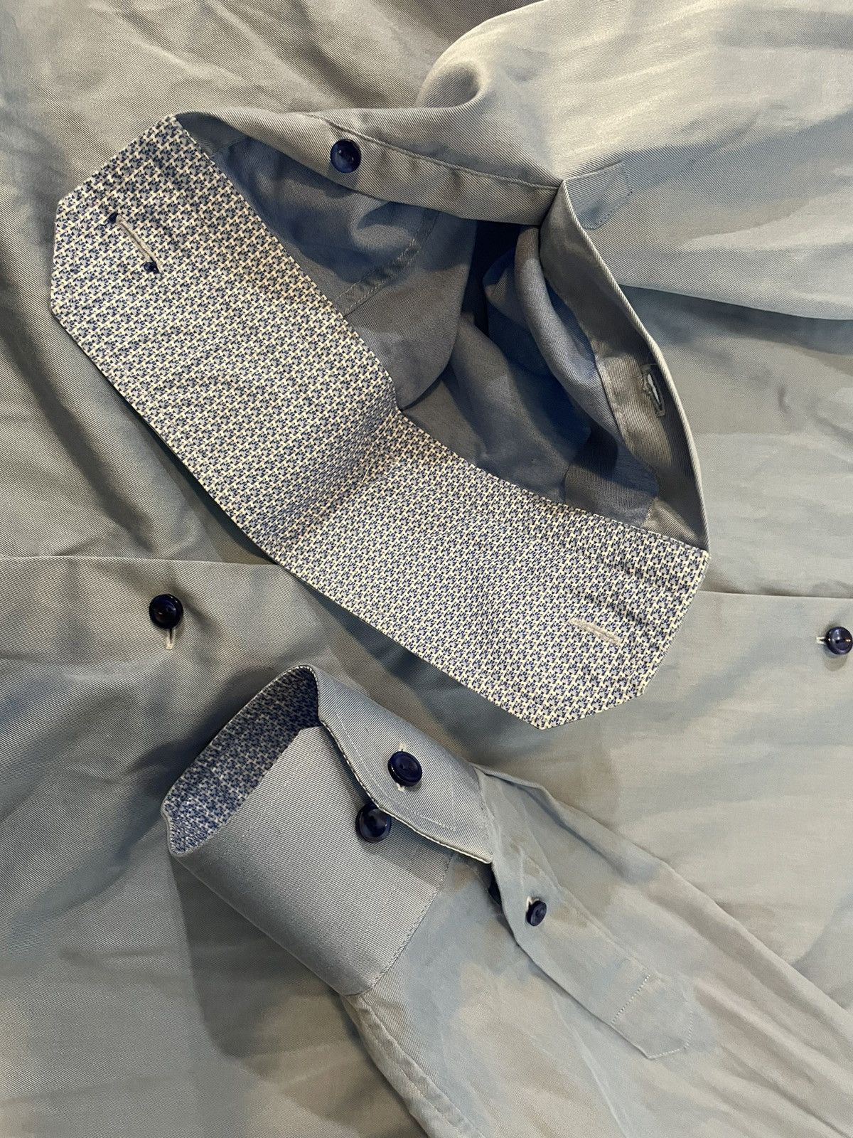 Eton Slim Fit Print Effect Blue Dress Shirt Size US L / EU 52-54 / 3 - 3 Thumbnail