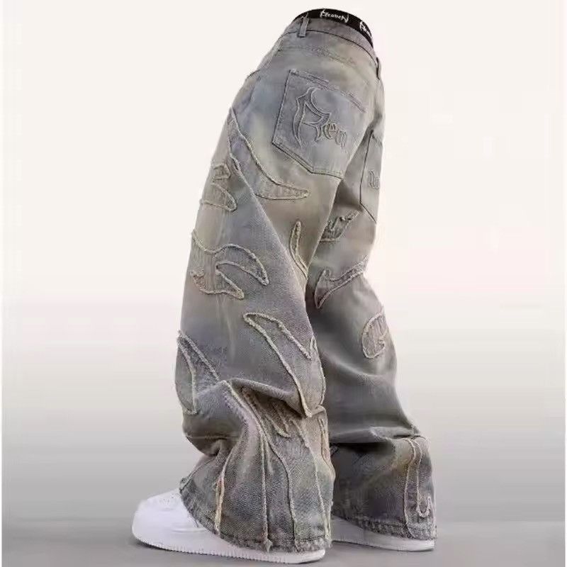 Jean Jeans Patchwork Gothic Raw Edge Embroidered Size US 27 - 3 Thumbnail
