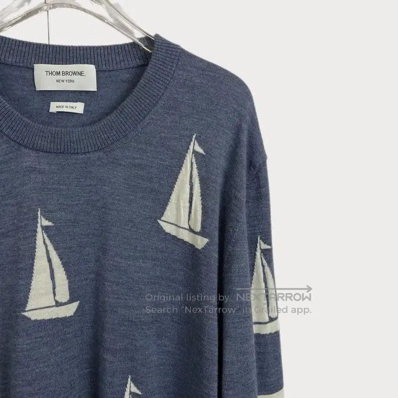 Thom Browne Thom Browne Blue Cotton Long Sleeve Pullover Sweater . Size XL / US 12-14 / IT 48-50 - 3 Thumbnail