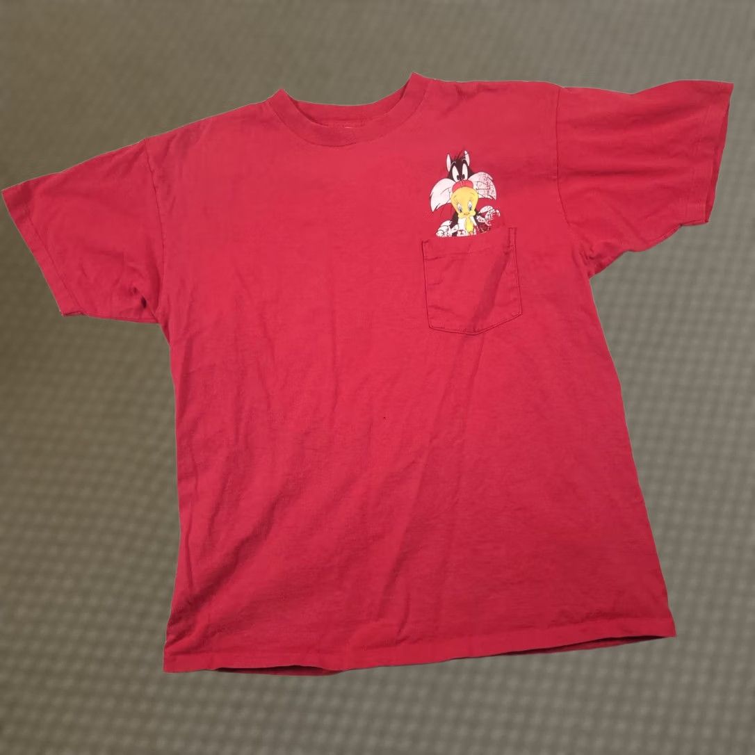 Delta Delta Looney Tunes Shirt Mens XL Red Tweety Sylvester Pocket Graphic Tee USA Size US XL / EU 56 / 4 - 1 Thumbnail