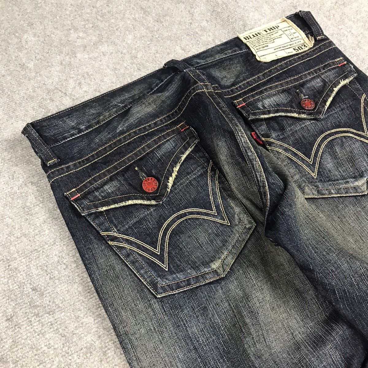 14th Addiction × If Six Was Nine × Le Grande Bleu (L.G.B.) FLARED JAPAN STYLE DISTRESSED BOOT CUT EDWIN DENIM PANTS Size US 34 / EU 50 - 16 Thumbnail