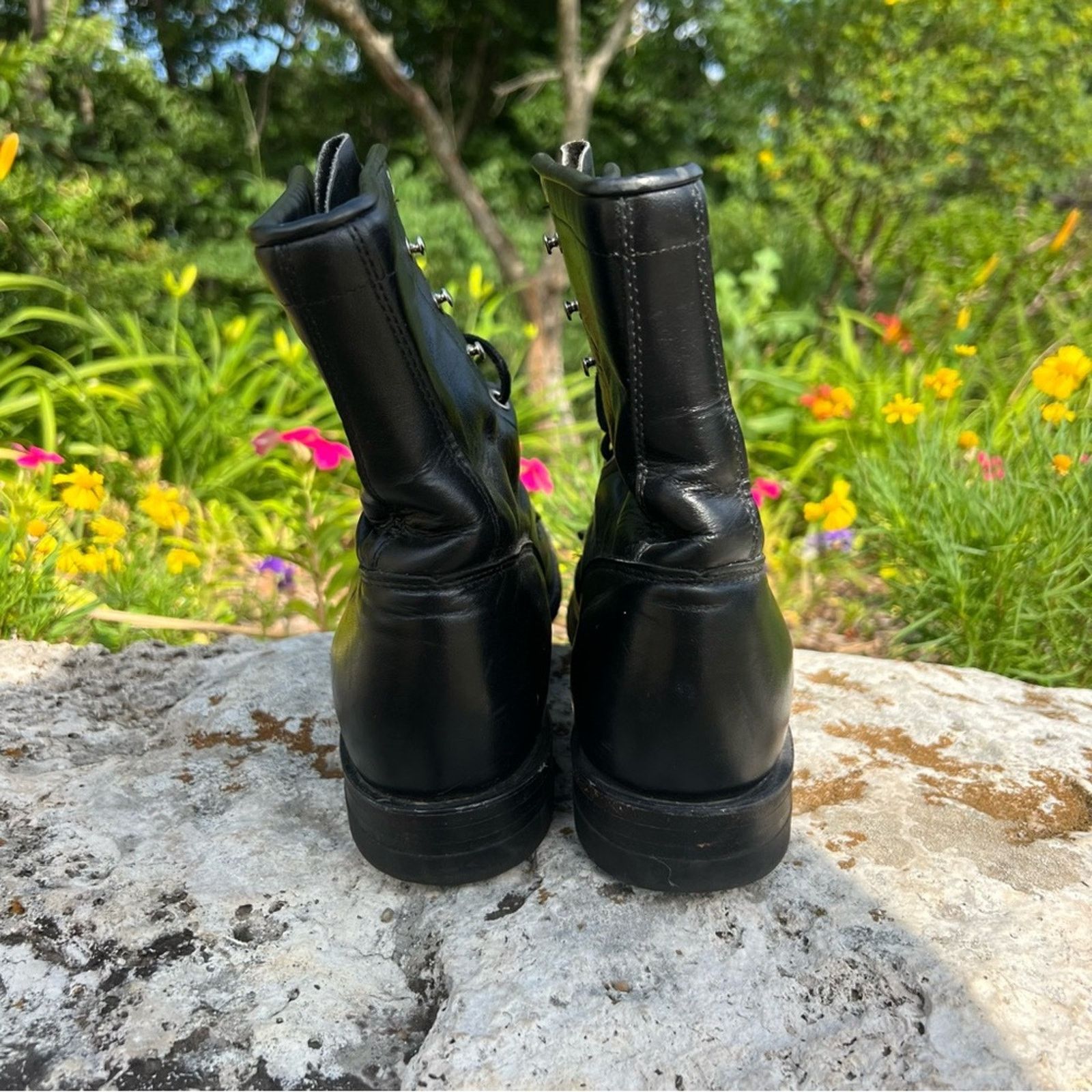 Vintage 90s Justin Roper Black Lace Up Kilte Cowgirl Boots